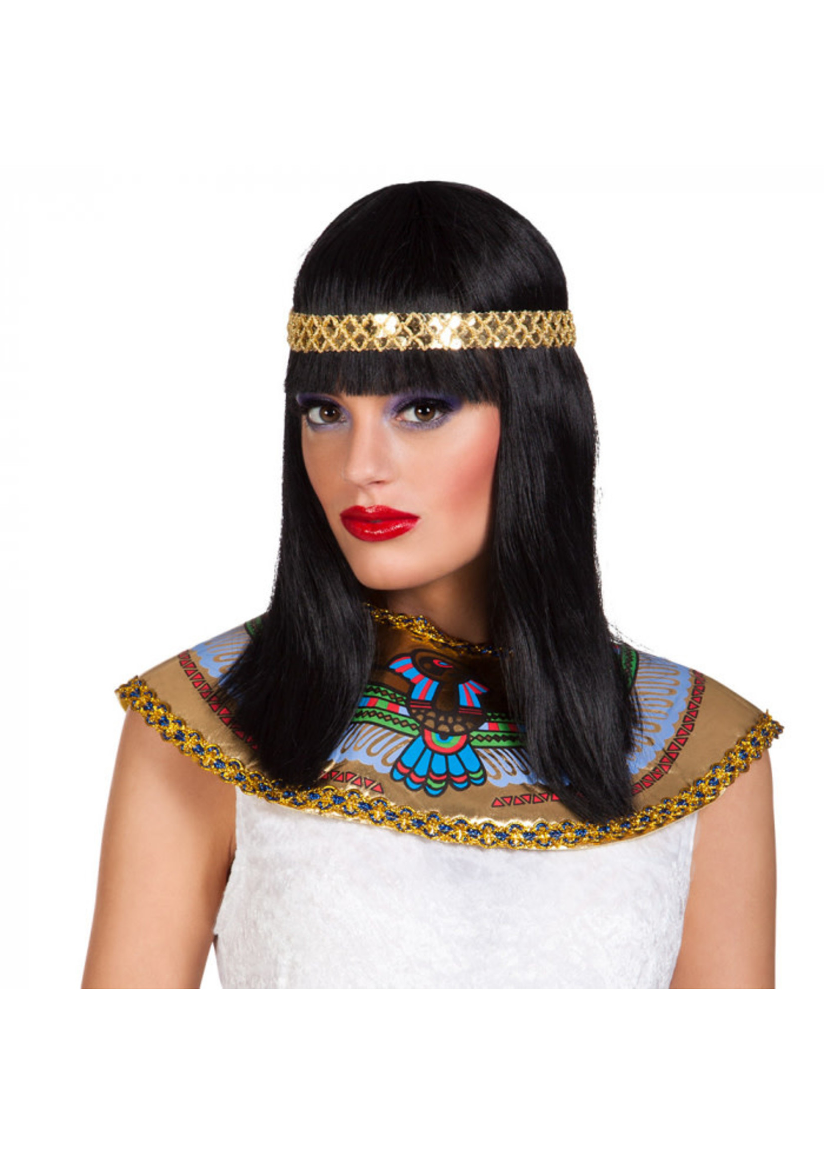Feestkleding Breda Cleopatra pruik met hoofdband zwart