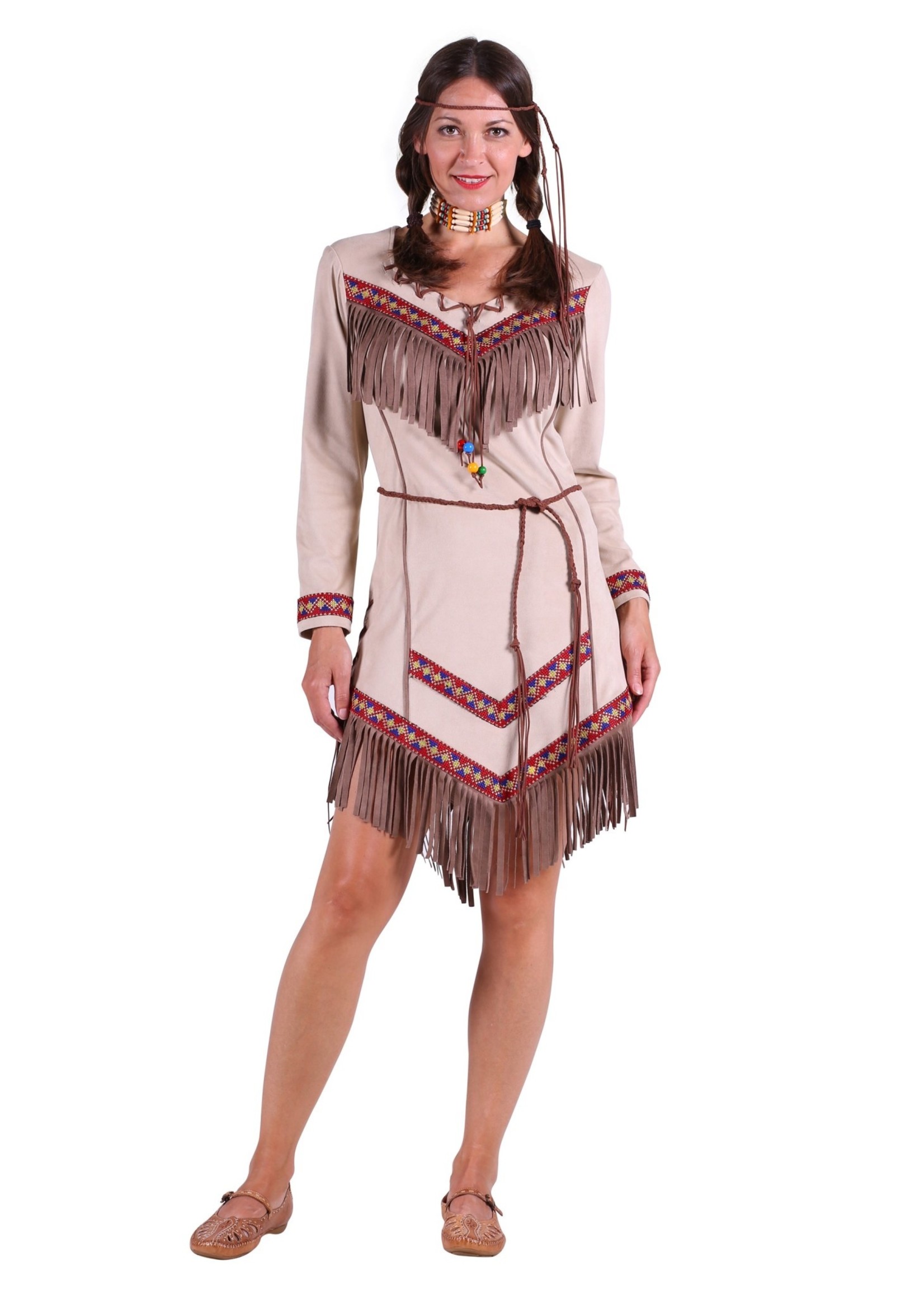 Feestkleding Breda Indiaan dame ''Black feather'', Beige