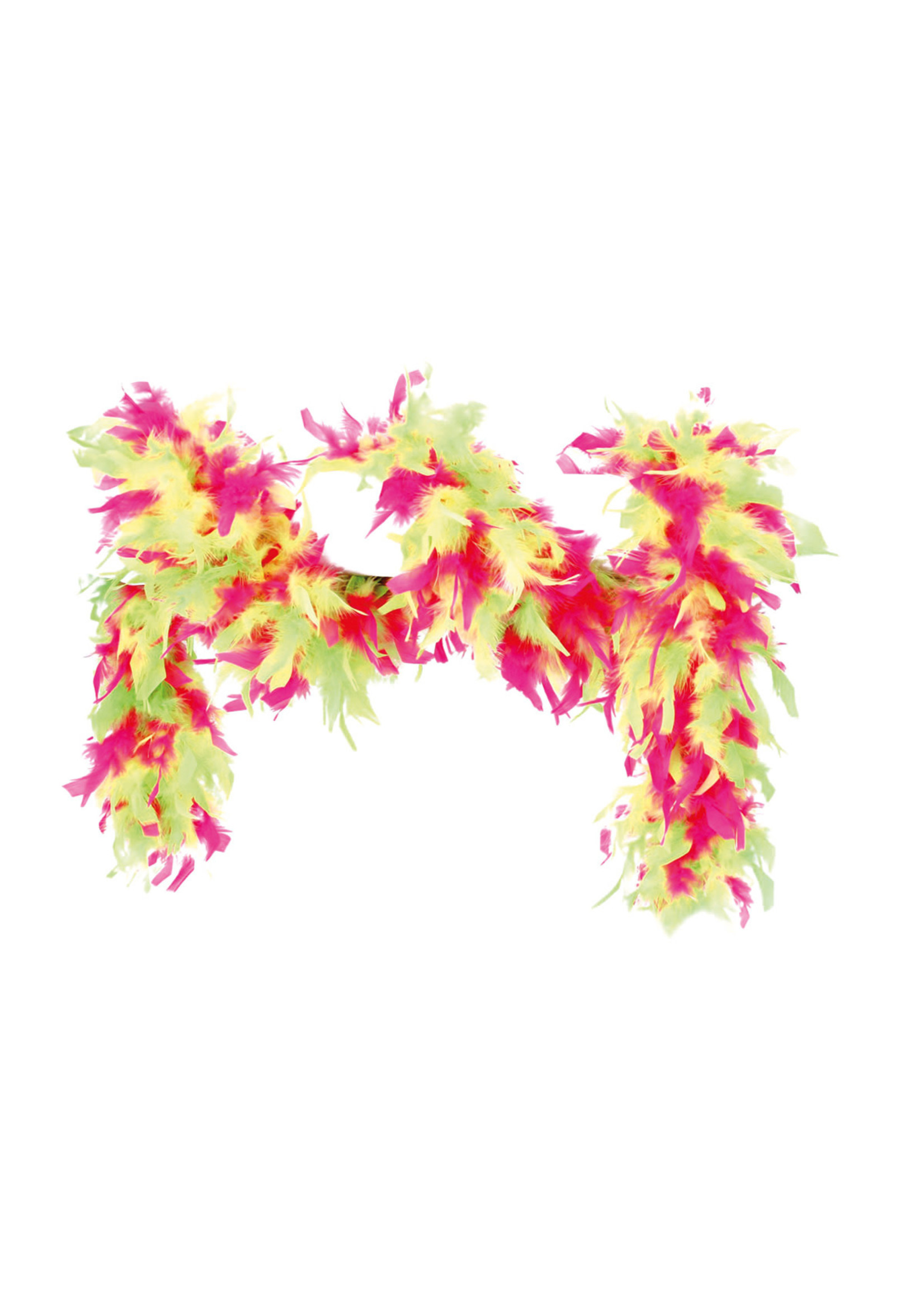 Feestkleding Breda Boa neon pink geel 180 cm