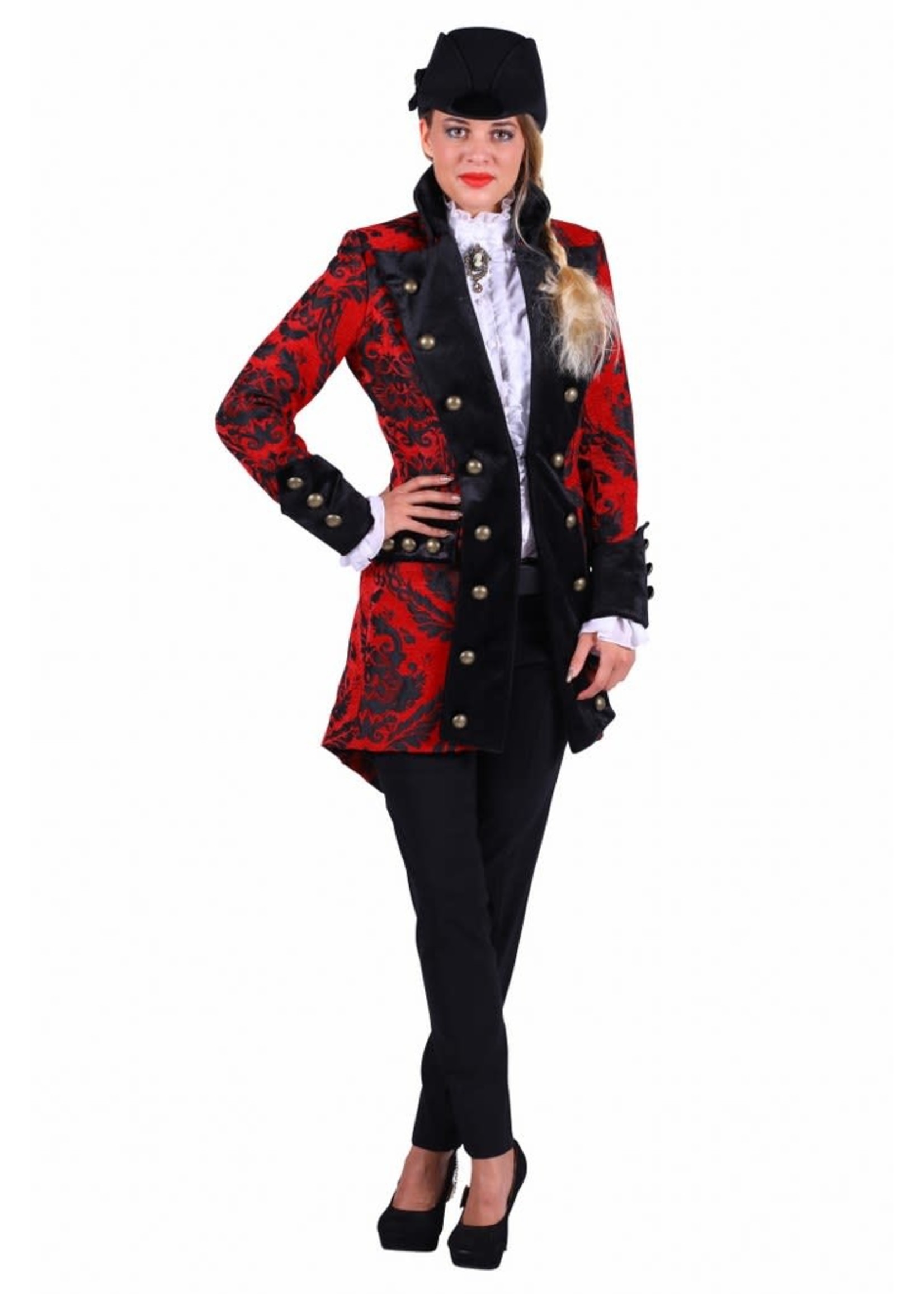 Thetru Jas Brokaat Royale dames, rood-zwart