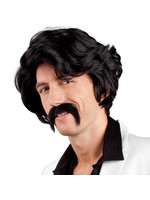 Feestkleding Breda Pruik Chuck zwart met snor