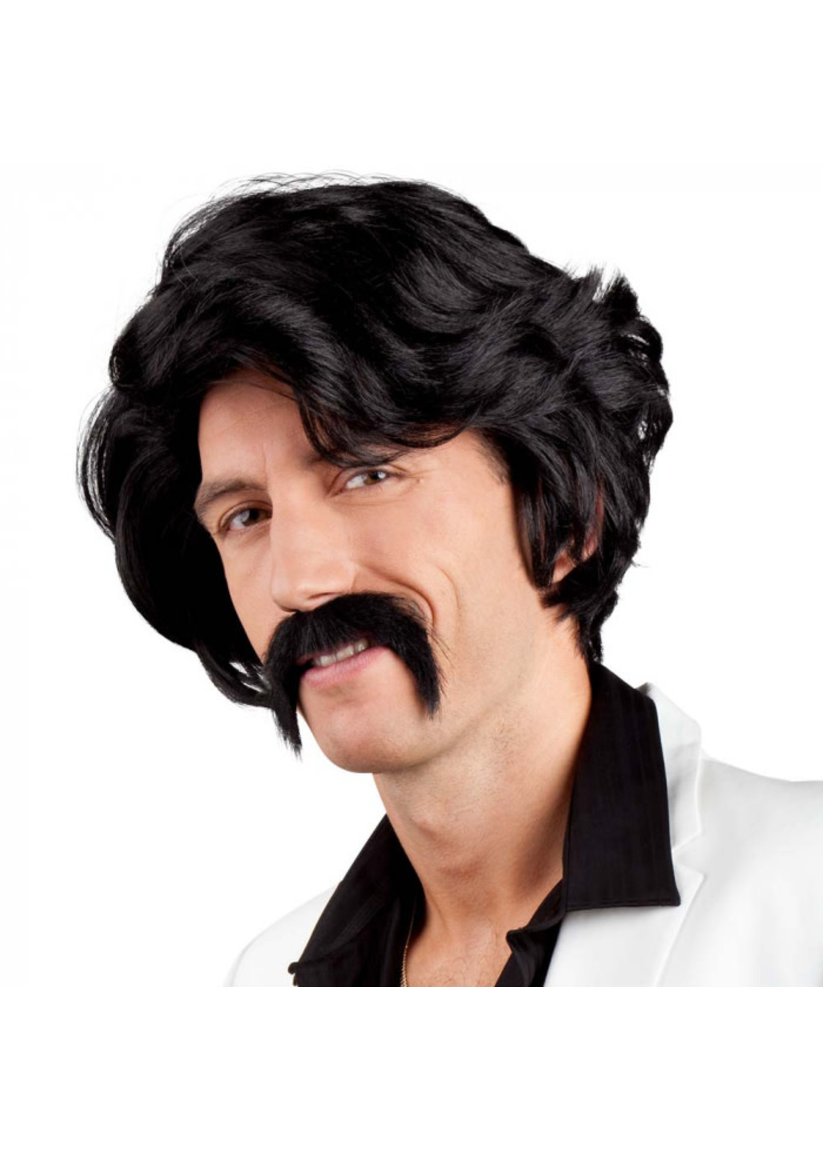Feestkleding Breda Pruik Chuck zwart met snor