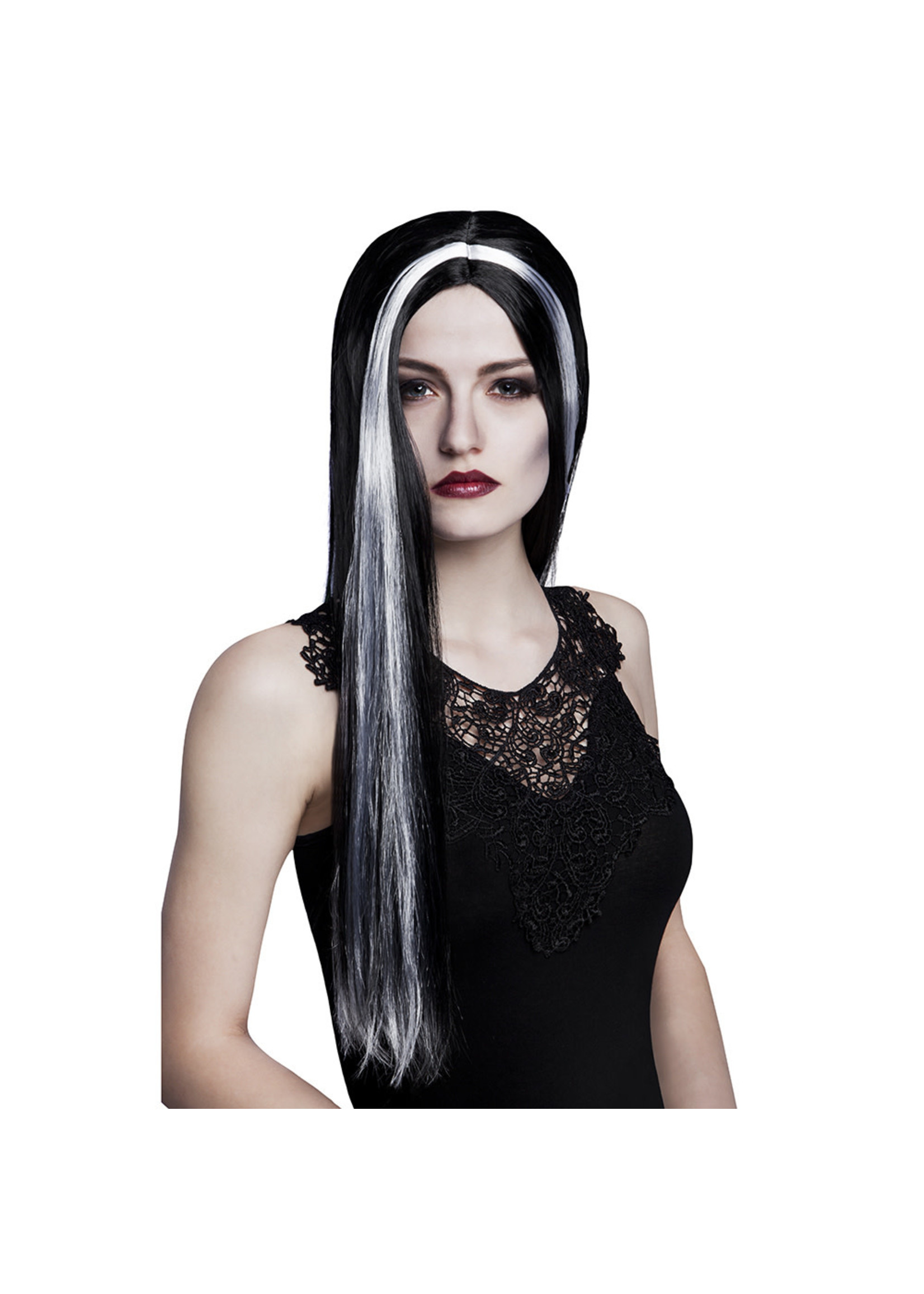 Feestkleding Breda Pruik Heks zwart/wit