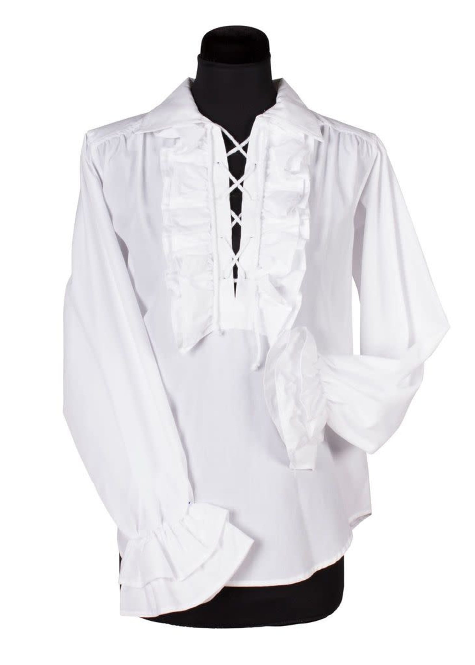 Thetru Witte piratenblouse dames met ruches en rijgkoord voor volle mouwen