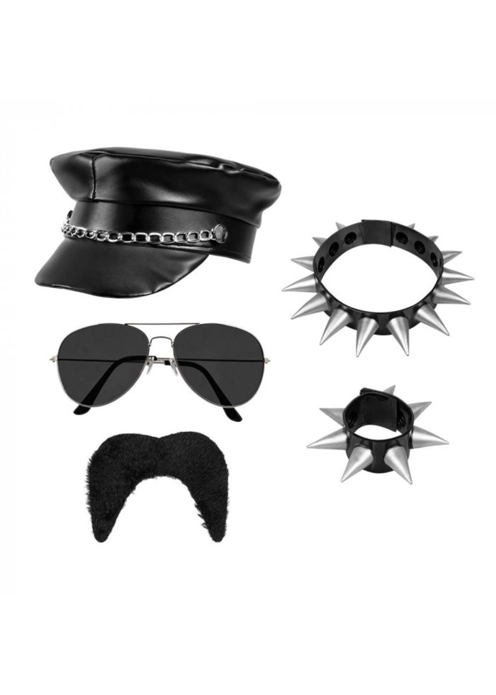 Set Rocker Pet/bril/ketting/armband/snor