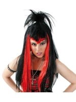 Feestkleding Breda Pruik punk zwart met rood