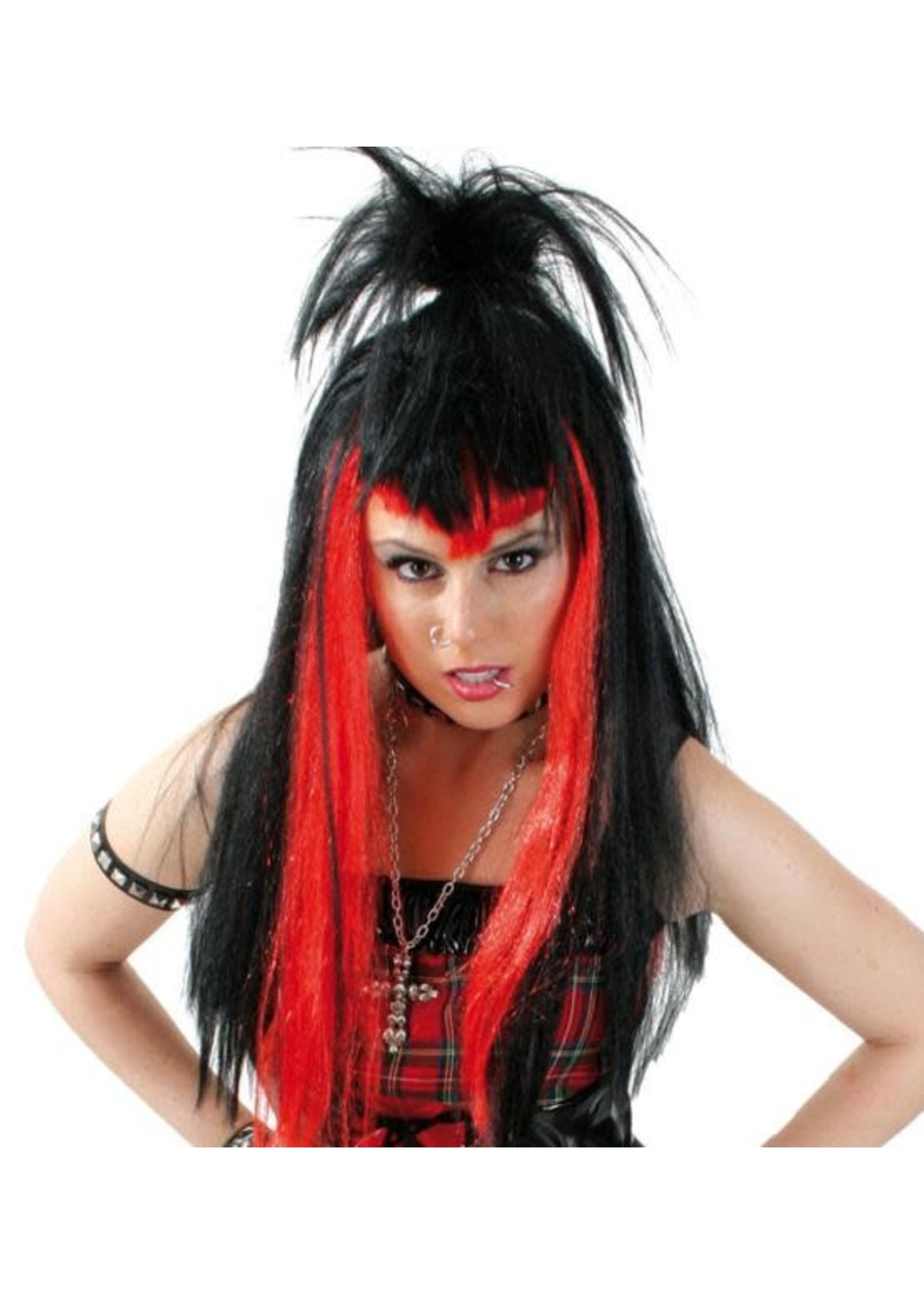 Feestkleding Breda Pruik punk zwart met rood