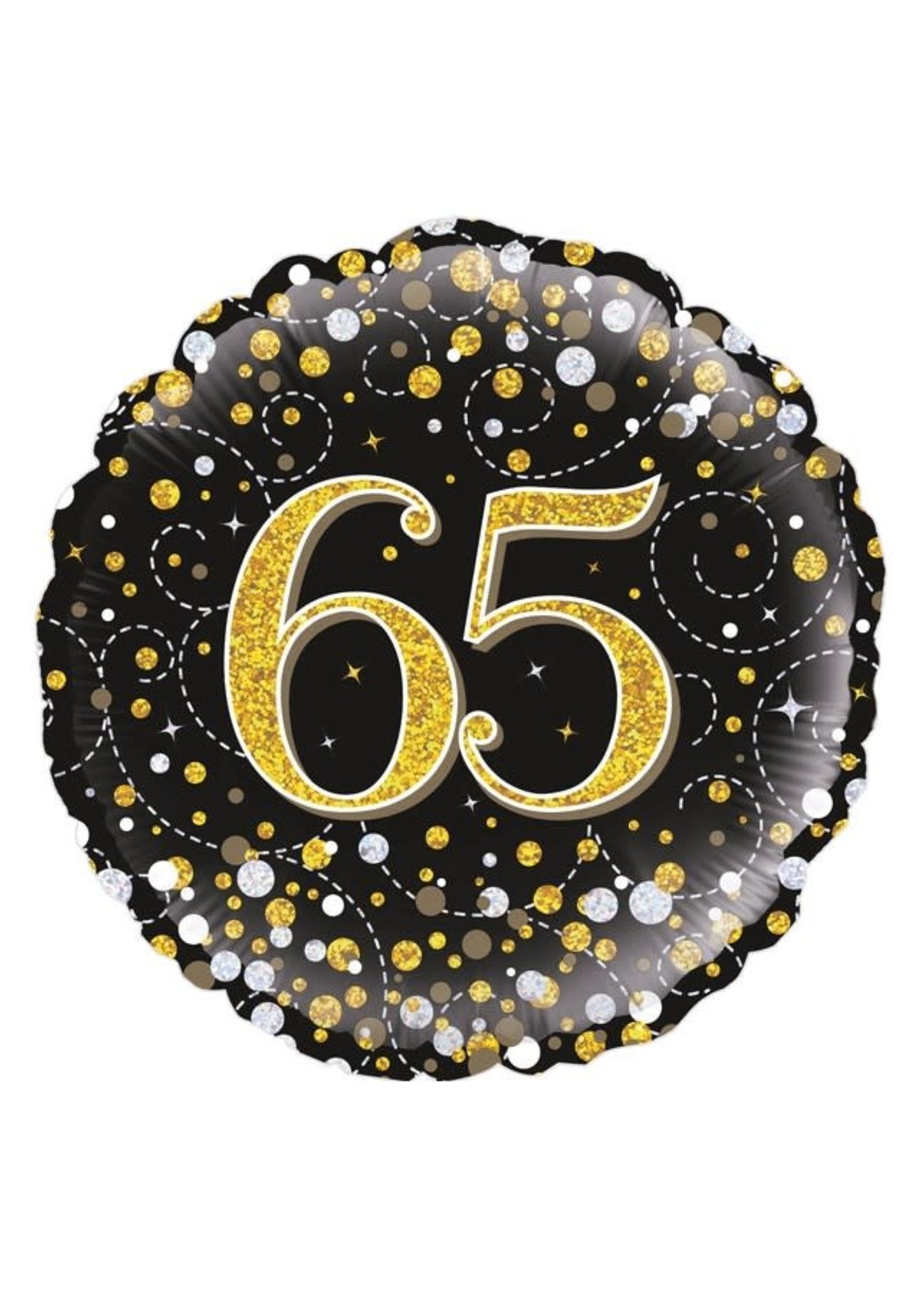 Feestkleding Breda Folieballon 65 jaar zwart goud zilver holografisch