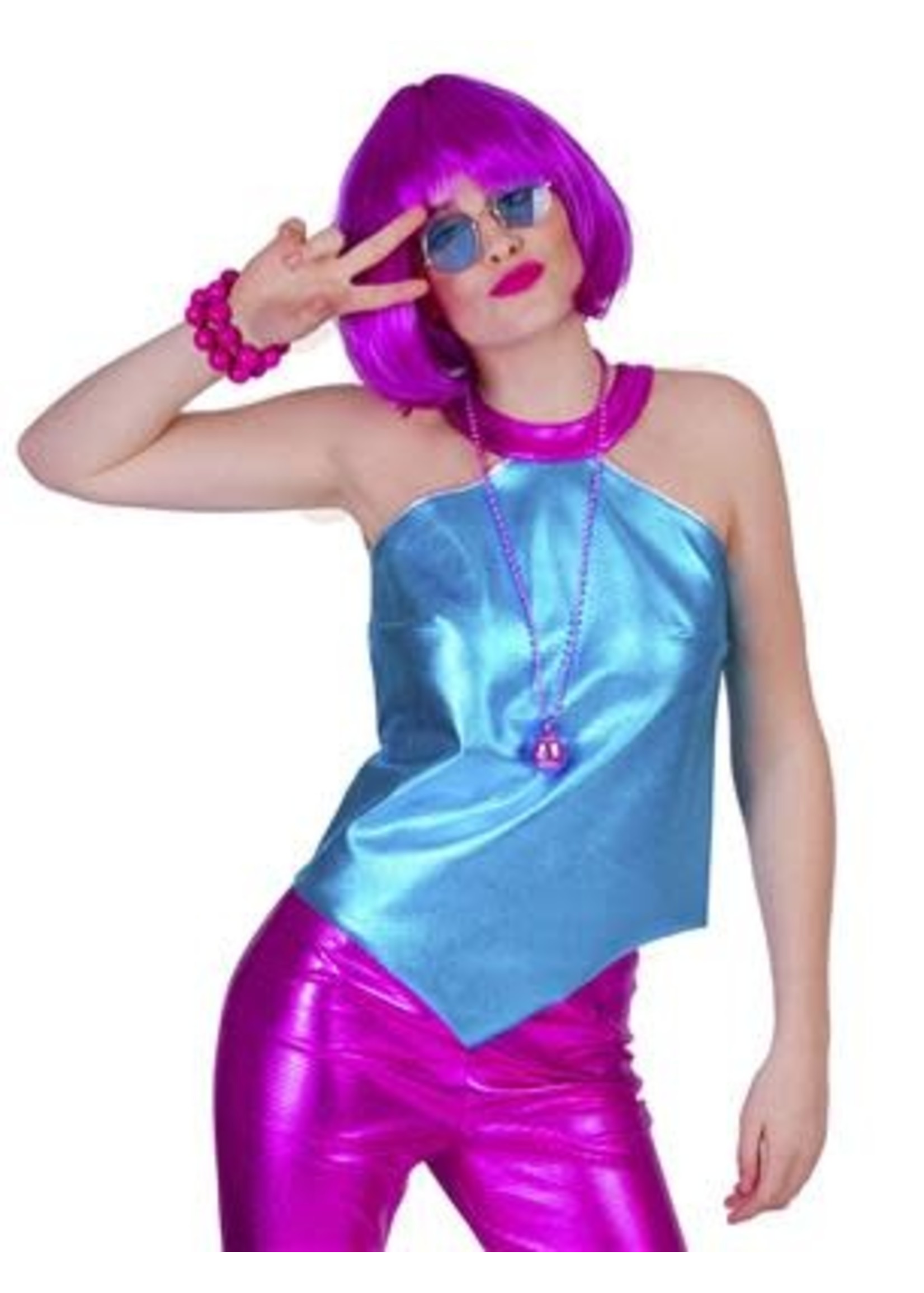 Feestkleding Breda Disco topje in blauw roze