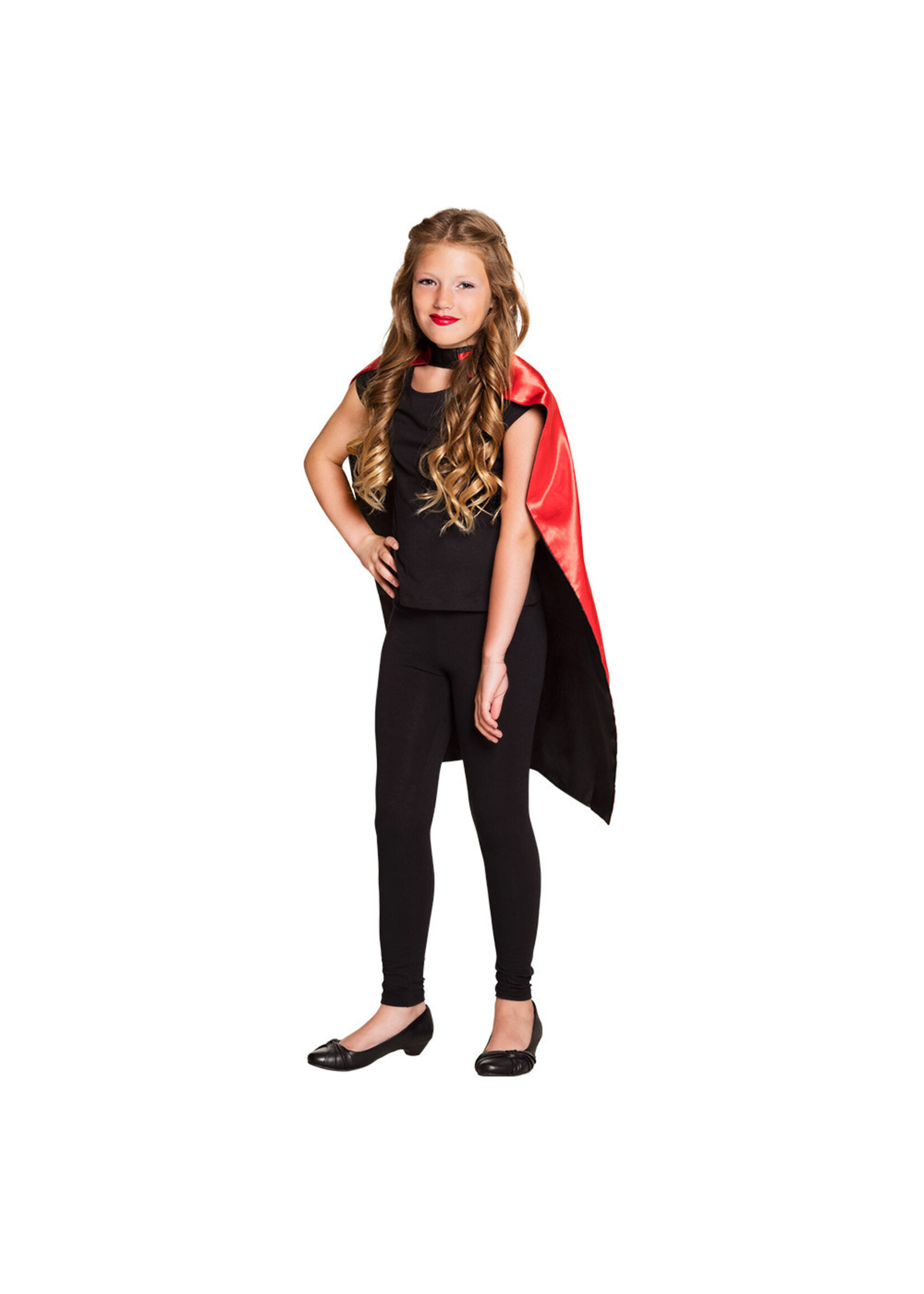 Feestkleding Breda Kindercape Sundown zwart/rood omkeerbaar (90 cm)