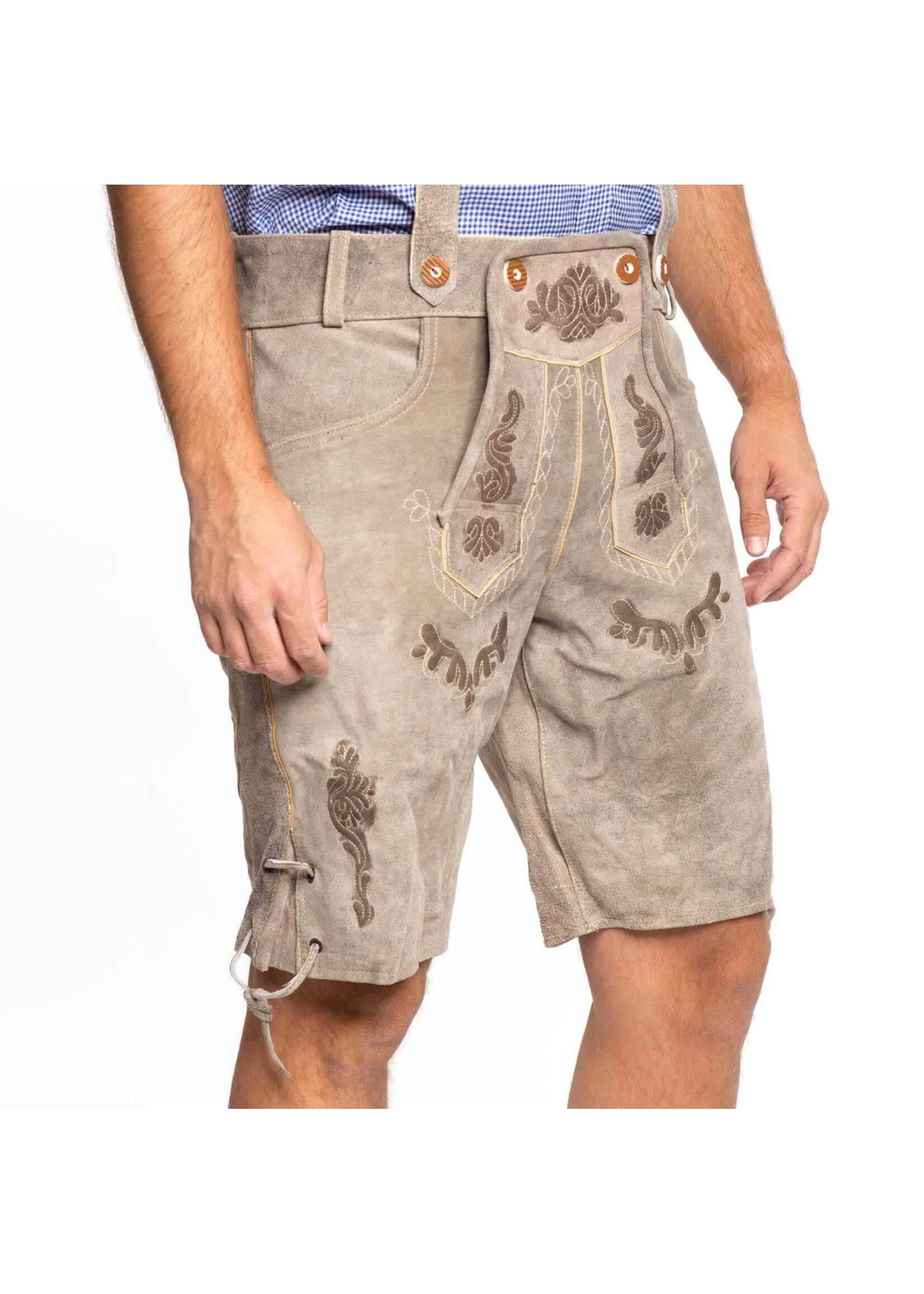 Feestkleding Breda Lederhose Vintage Kort Bruin Deluxe