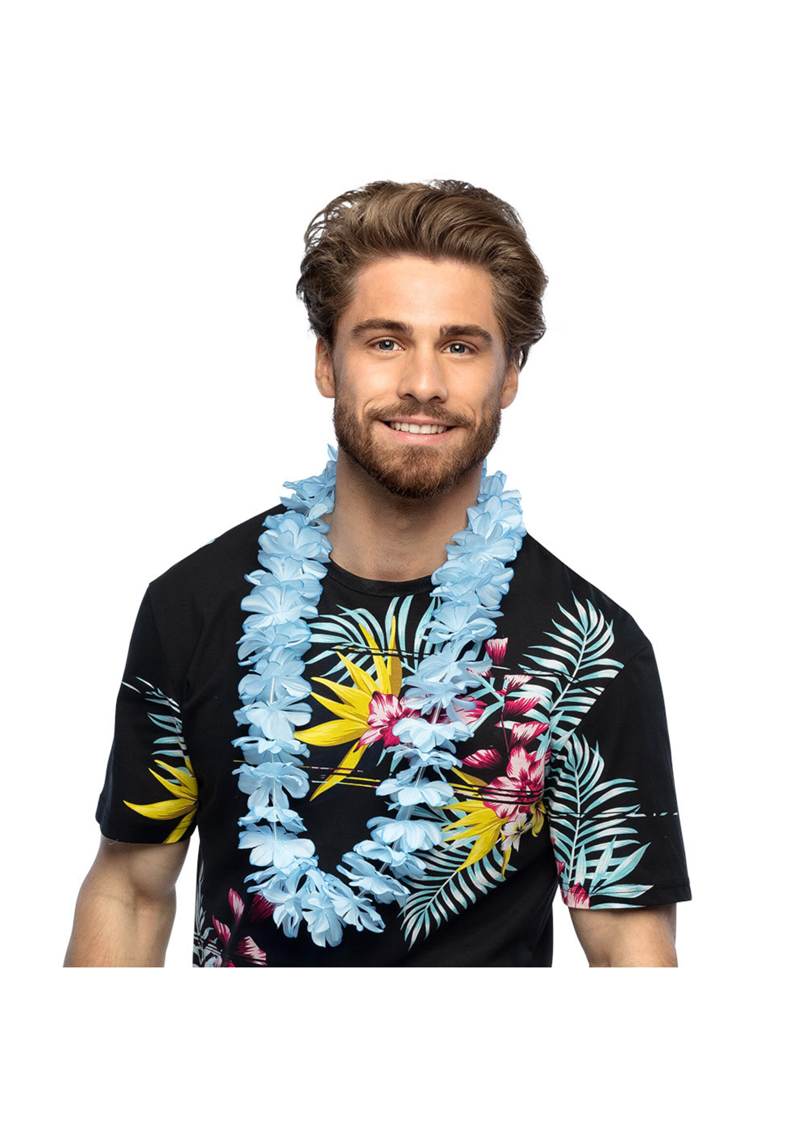 Feestkleding Breda Hawaii krans in pastel blauw