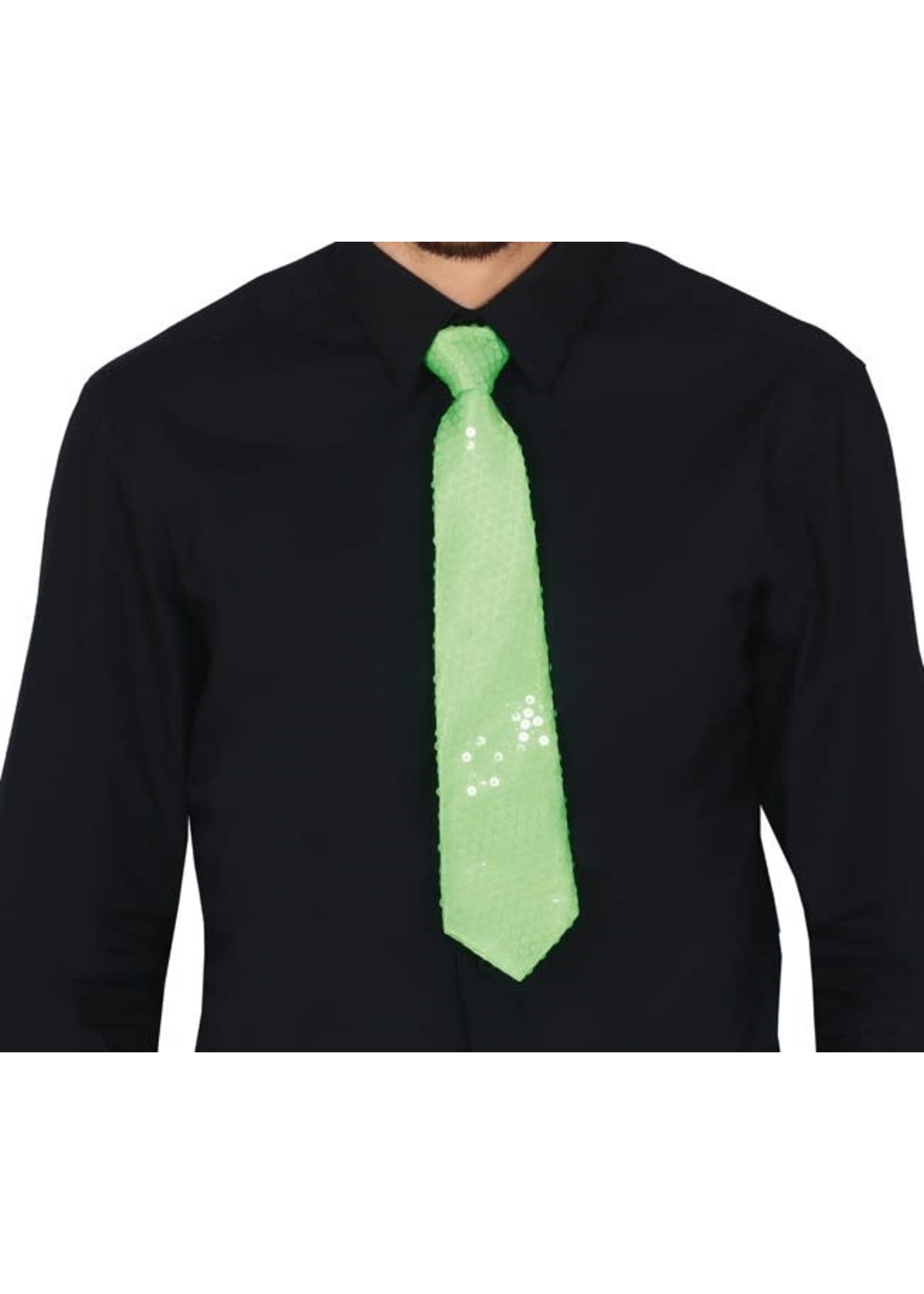 Feestkleding Breda Stropdas neon groen met pailletten