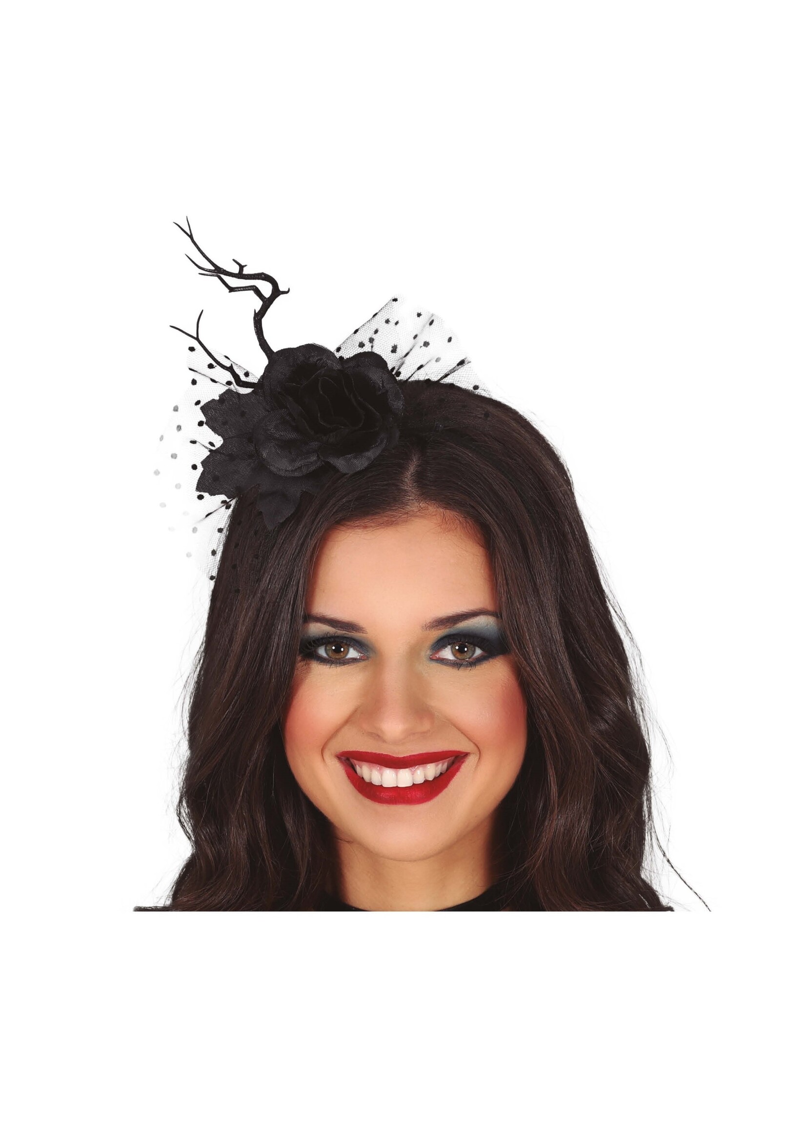 Feestkleding Breda Diadeem met bloem en sluier zwart