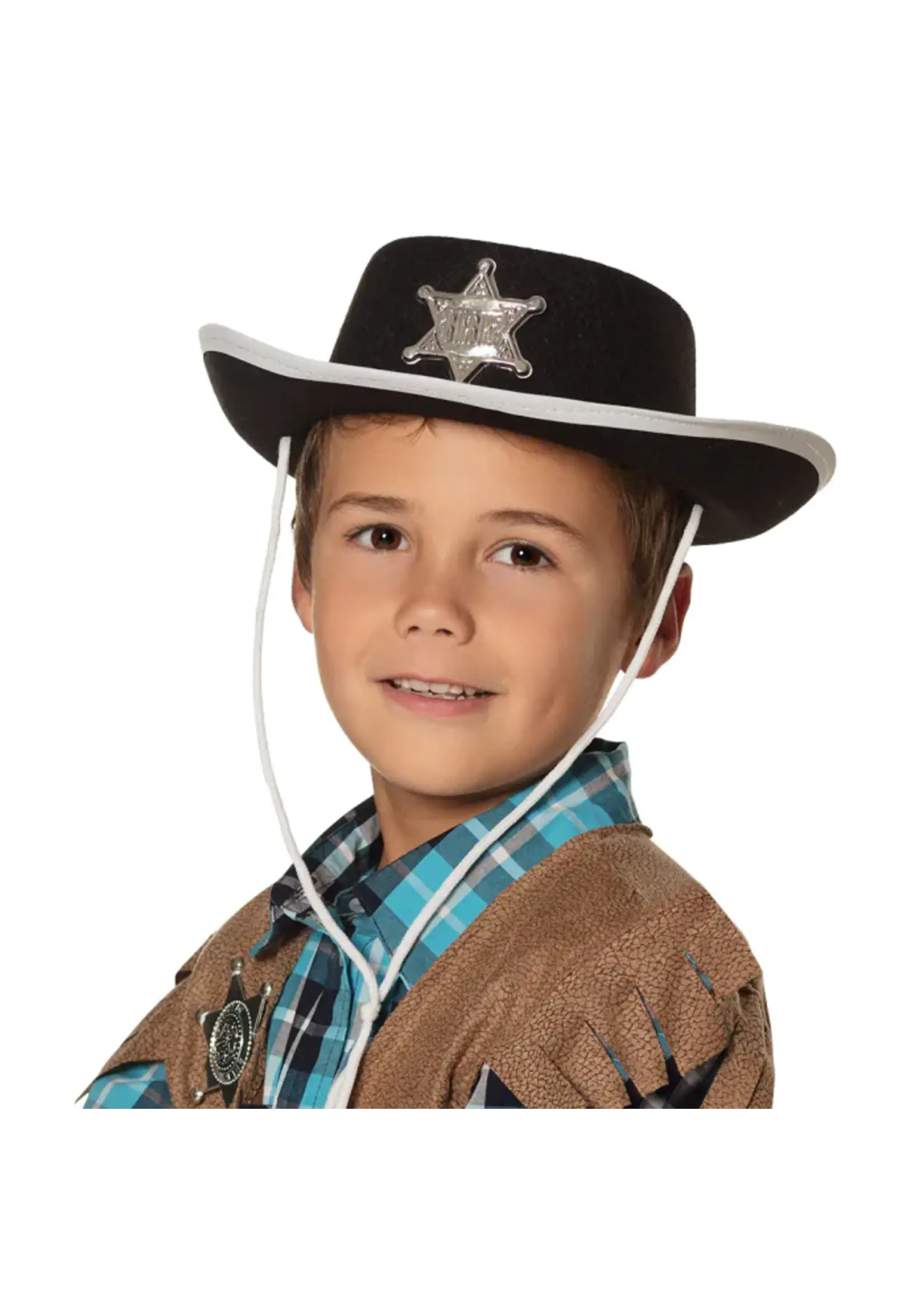 Feestkleding Breda Hoed kinderhoed sheriff zwart met ster