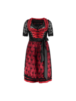 Feestkleding Breda Dirndl Schwarze Spitzenschurze mit Satin rot