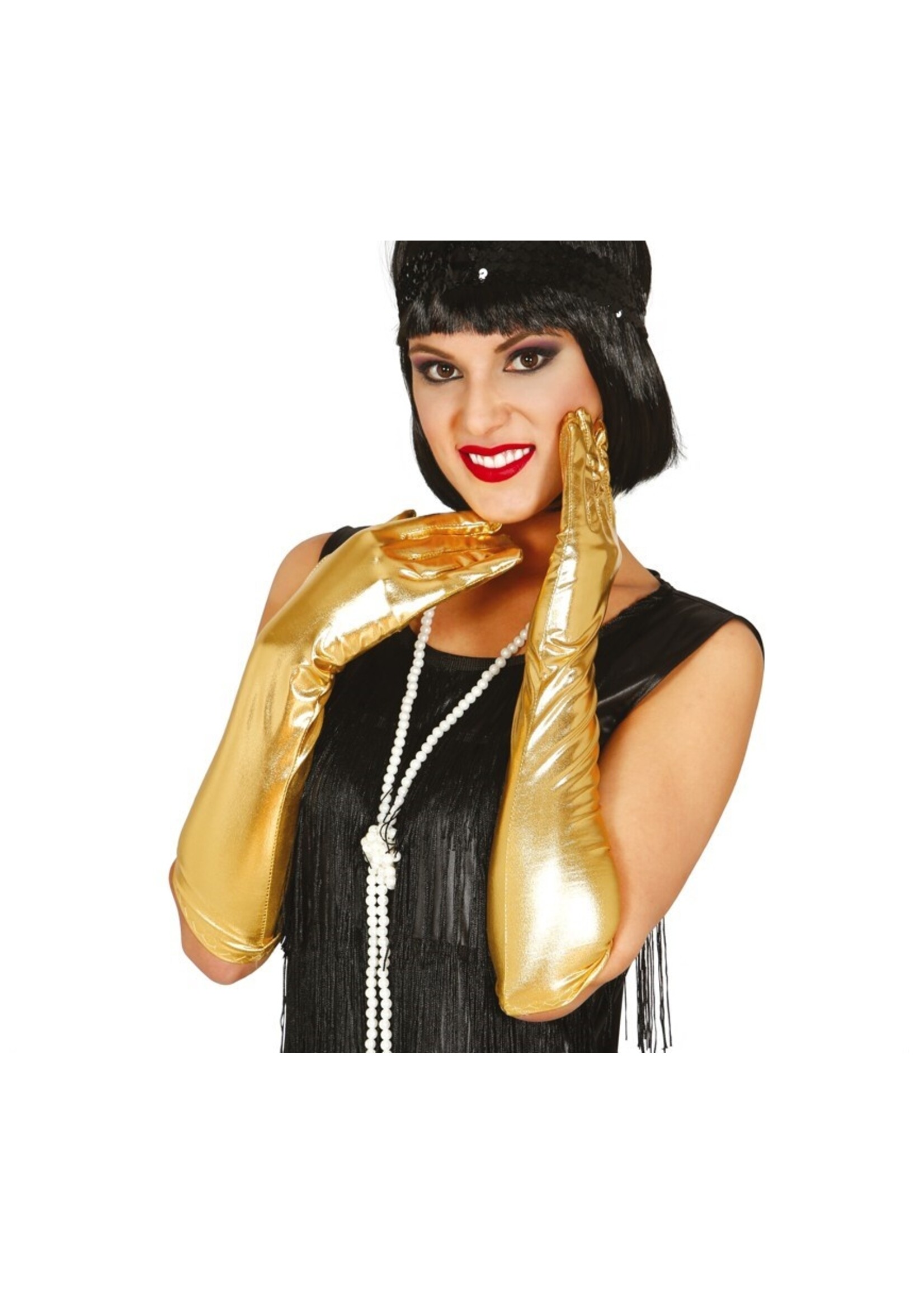 Feestkleding Breda Handschoen dames goud 42cm