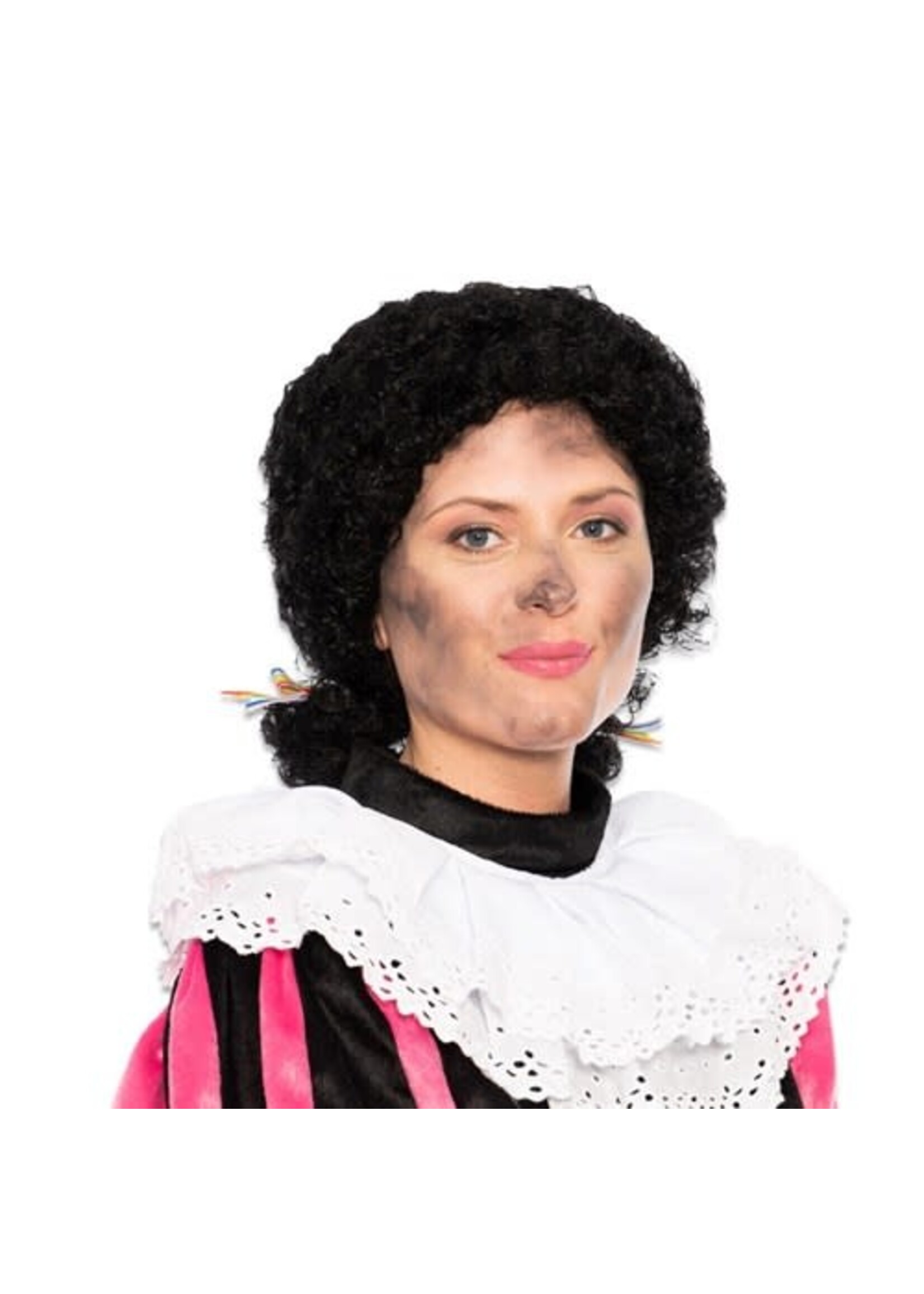 Feestkleding Breda Pruik Piet luxe met staartjes zwart
