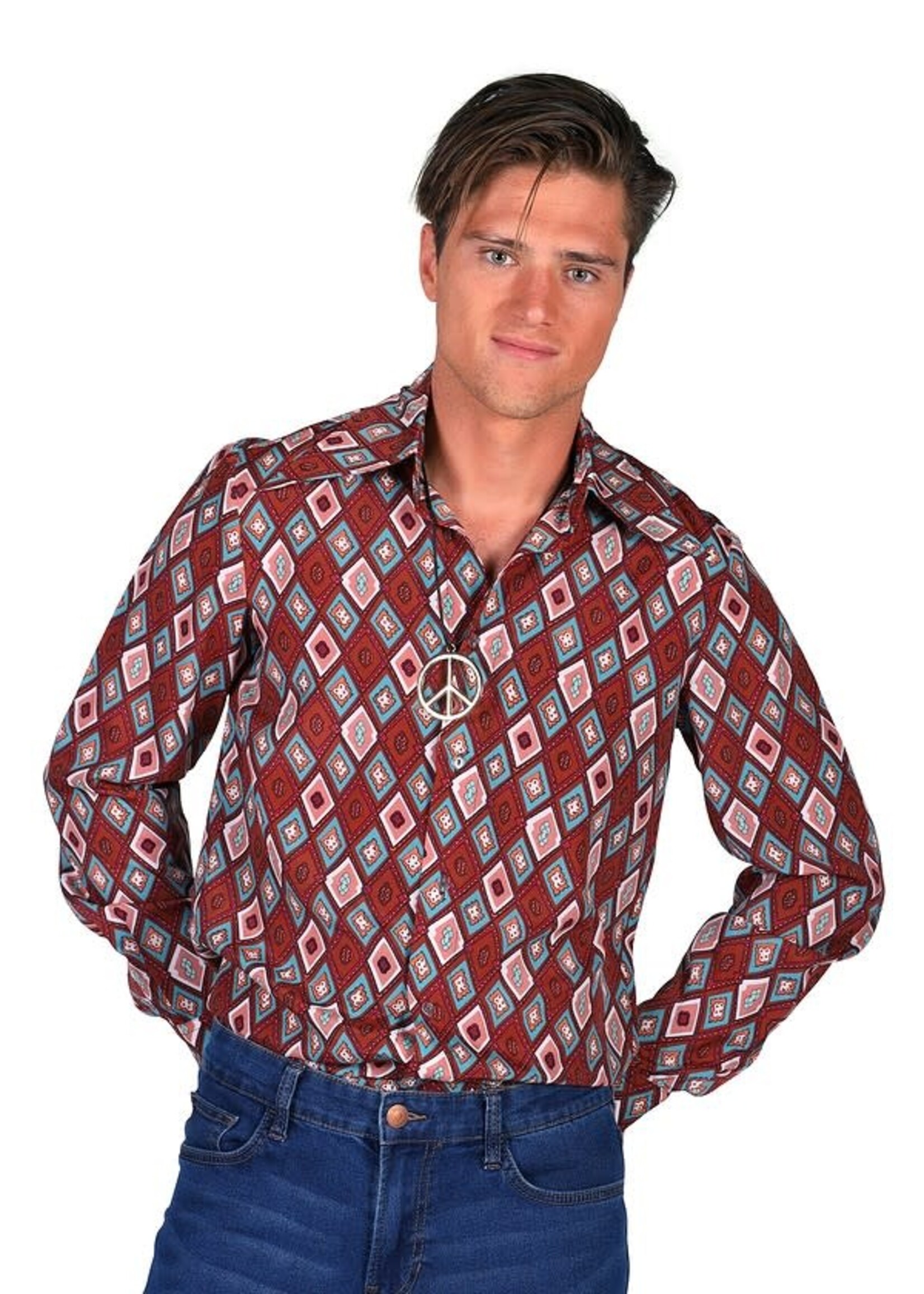 Feestkleding Breda Hippie herenhemd Retro Bruin