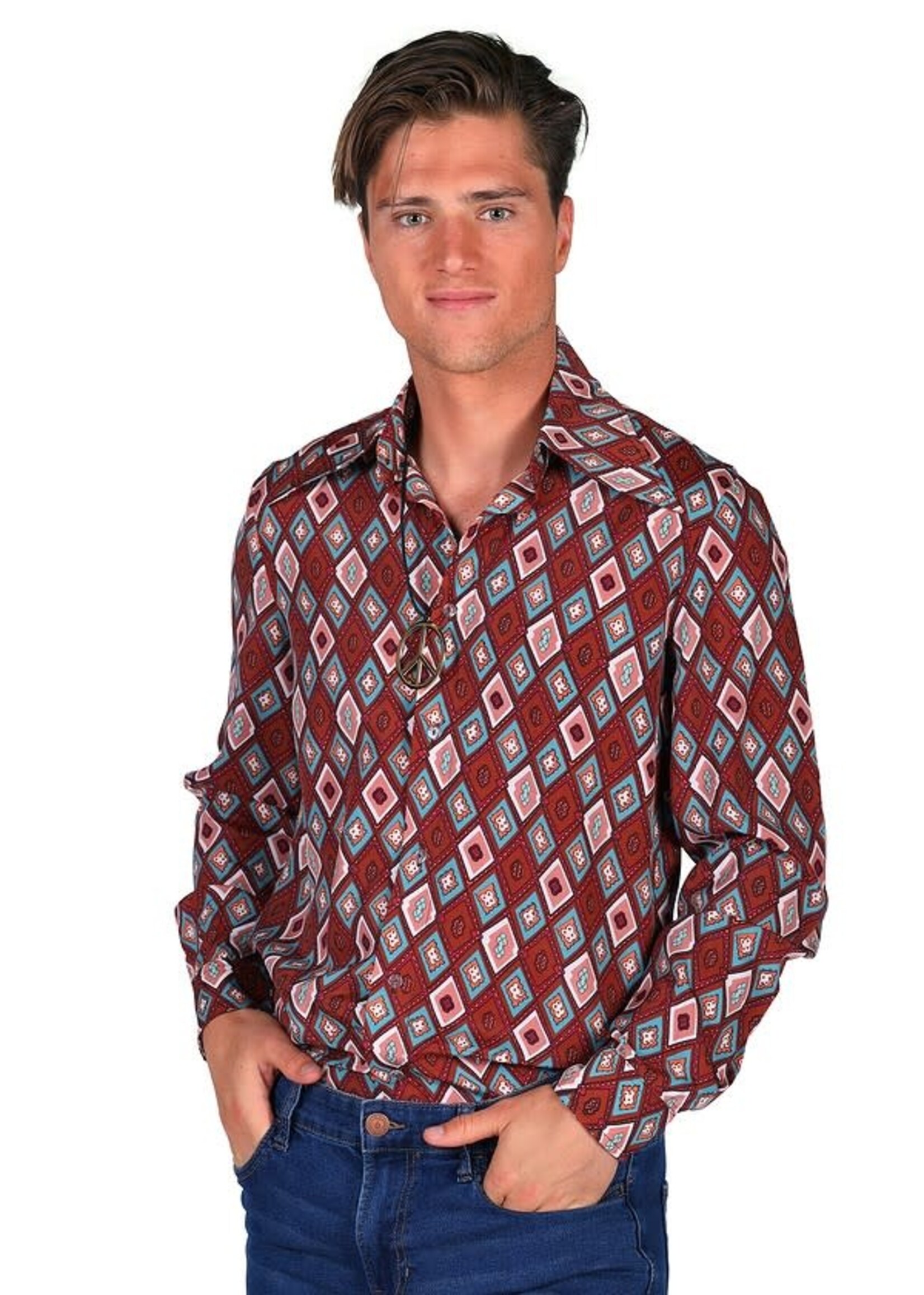 Thetru Hippie herenhemd Retro Bruin