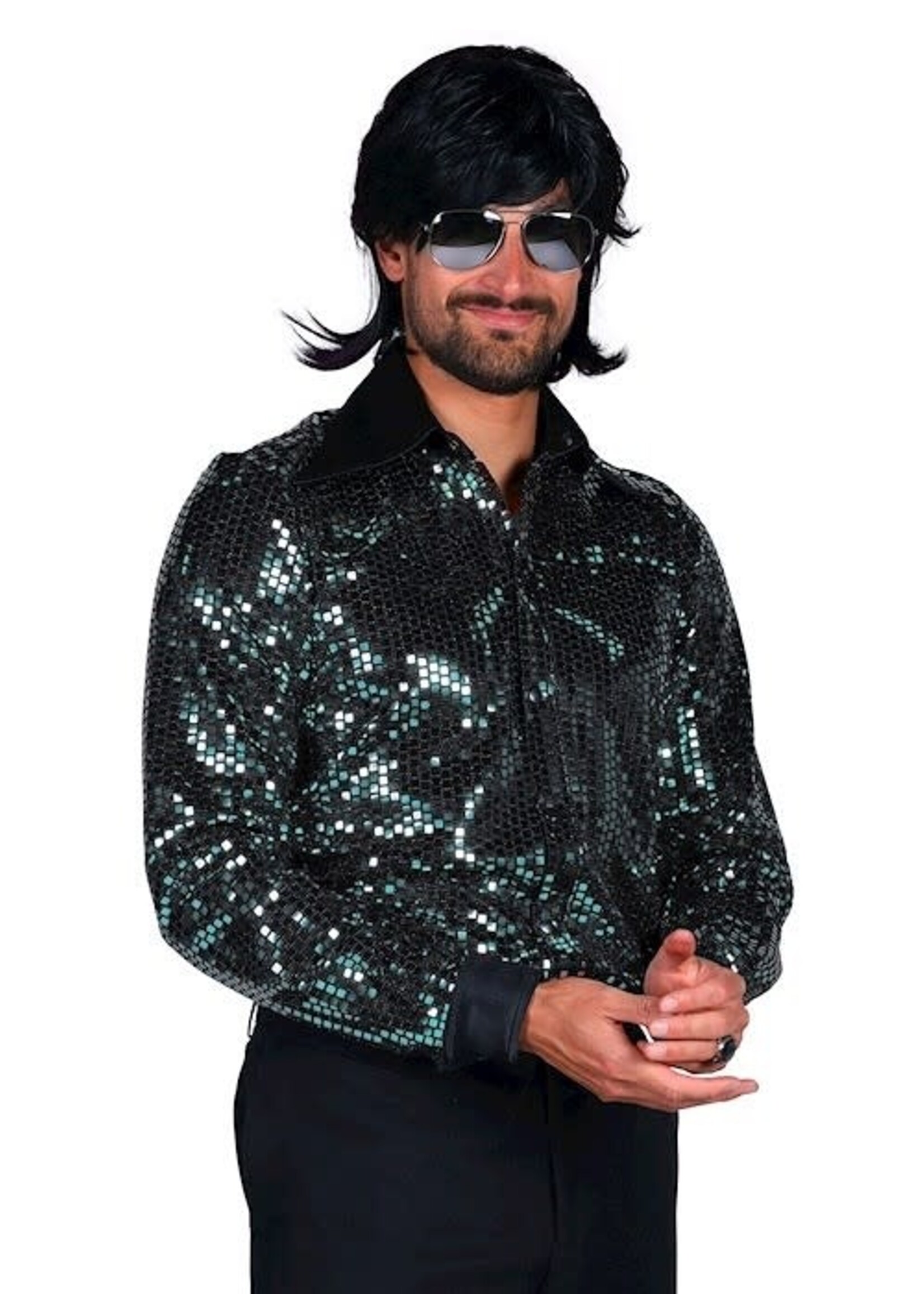 Feestkleding Breda Disco herenblouse "Night Fever" Turqouise