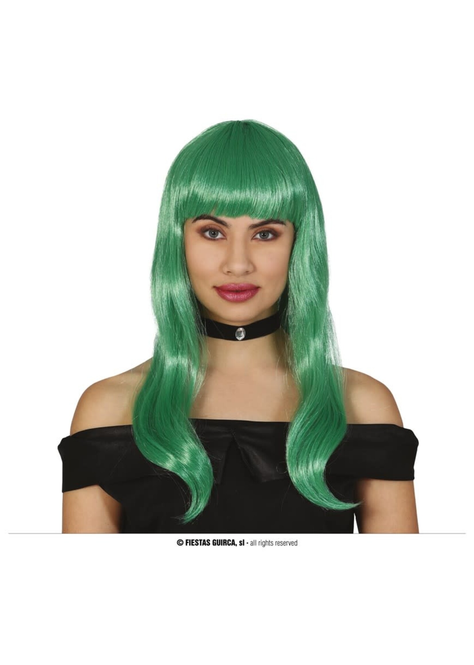 Feestkleding Breda Pruik  groen met lang haar