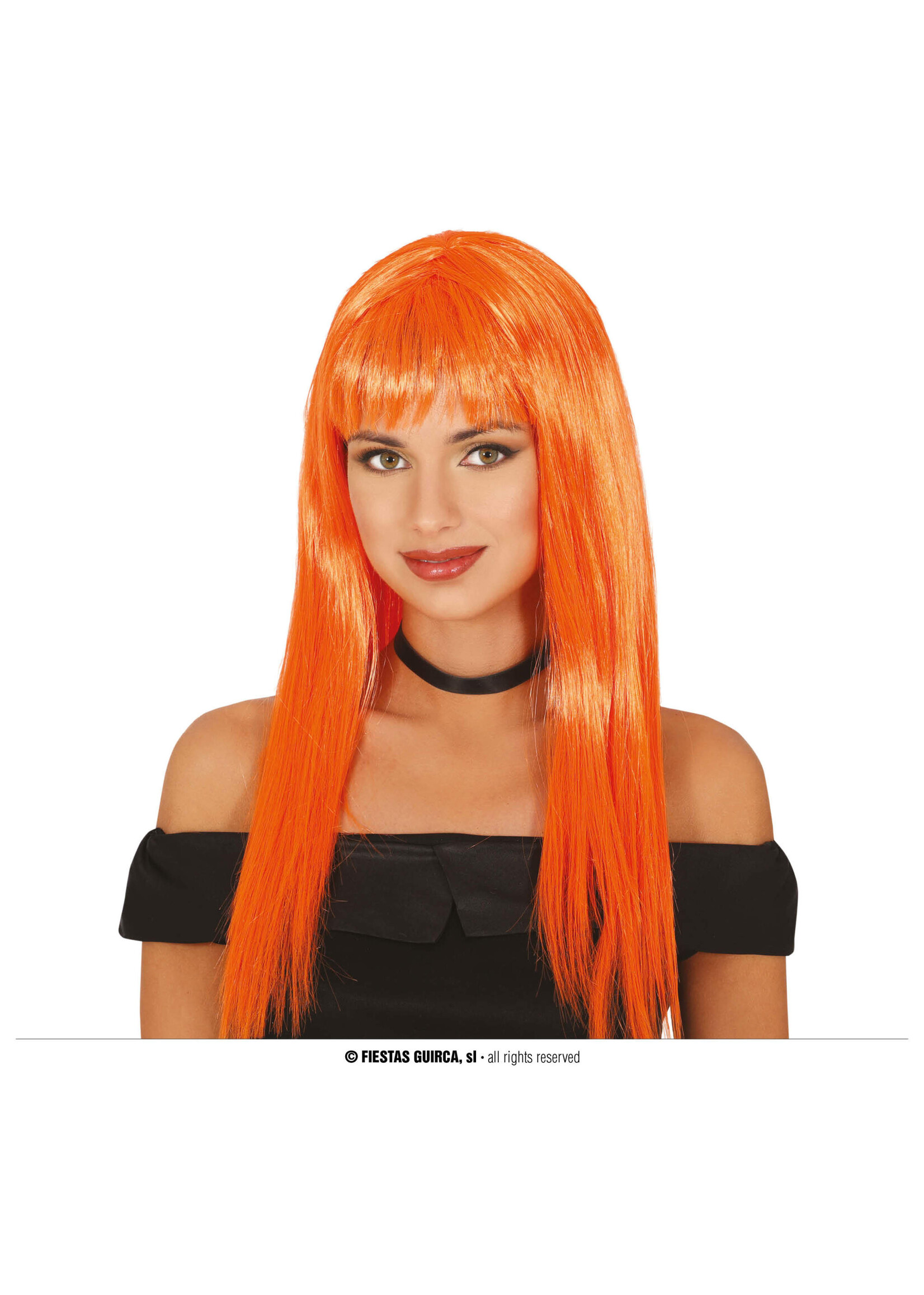Feestkleding Breda Pruik lang haar oranje