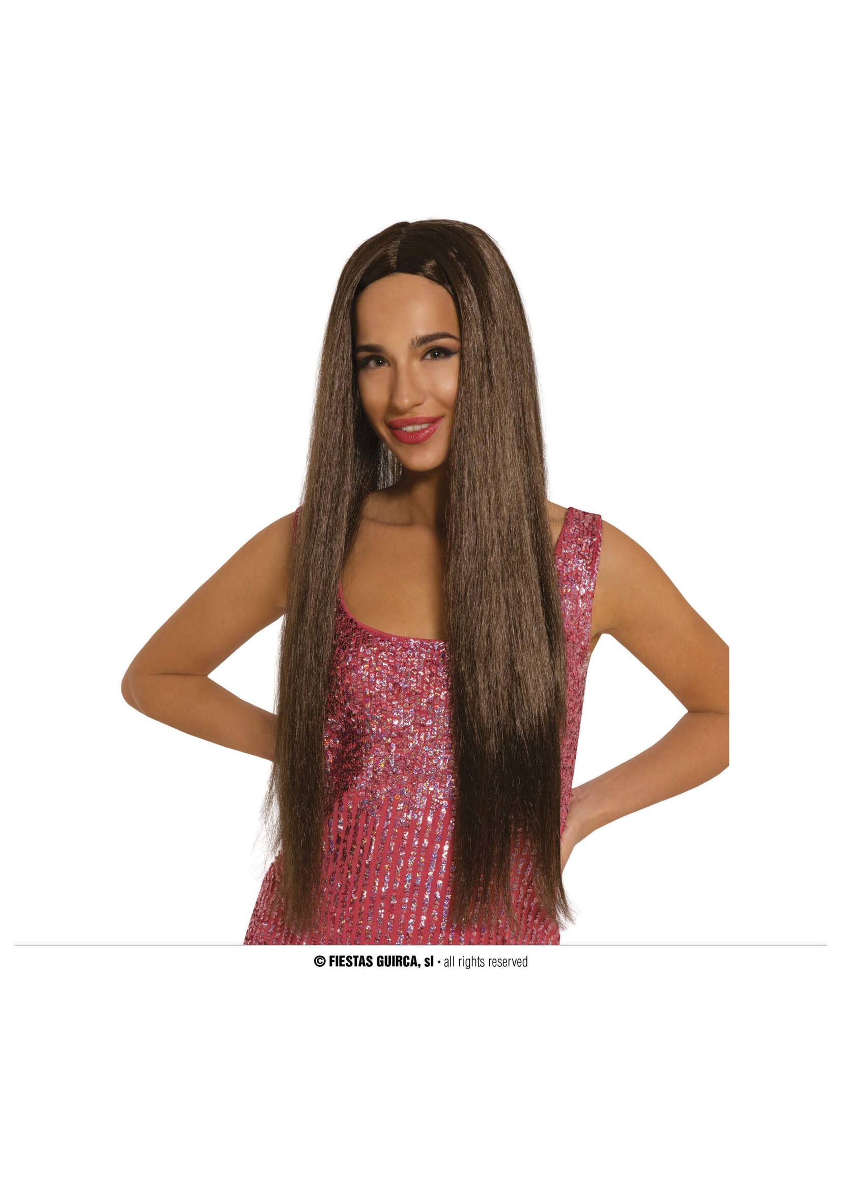 Feestkleding Breda Pruik lang bruin haar