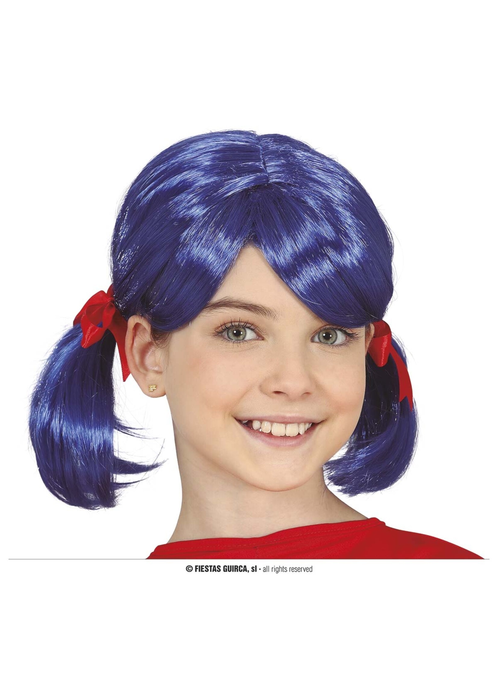 Fiestas Guirca Kinderpruik blauw kort met staartjes