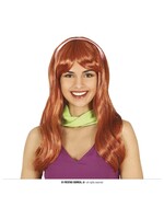 Feestkleding Breda Roestbruine pruik dames met lint