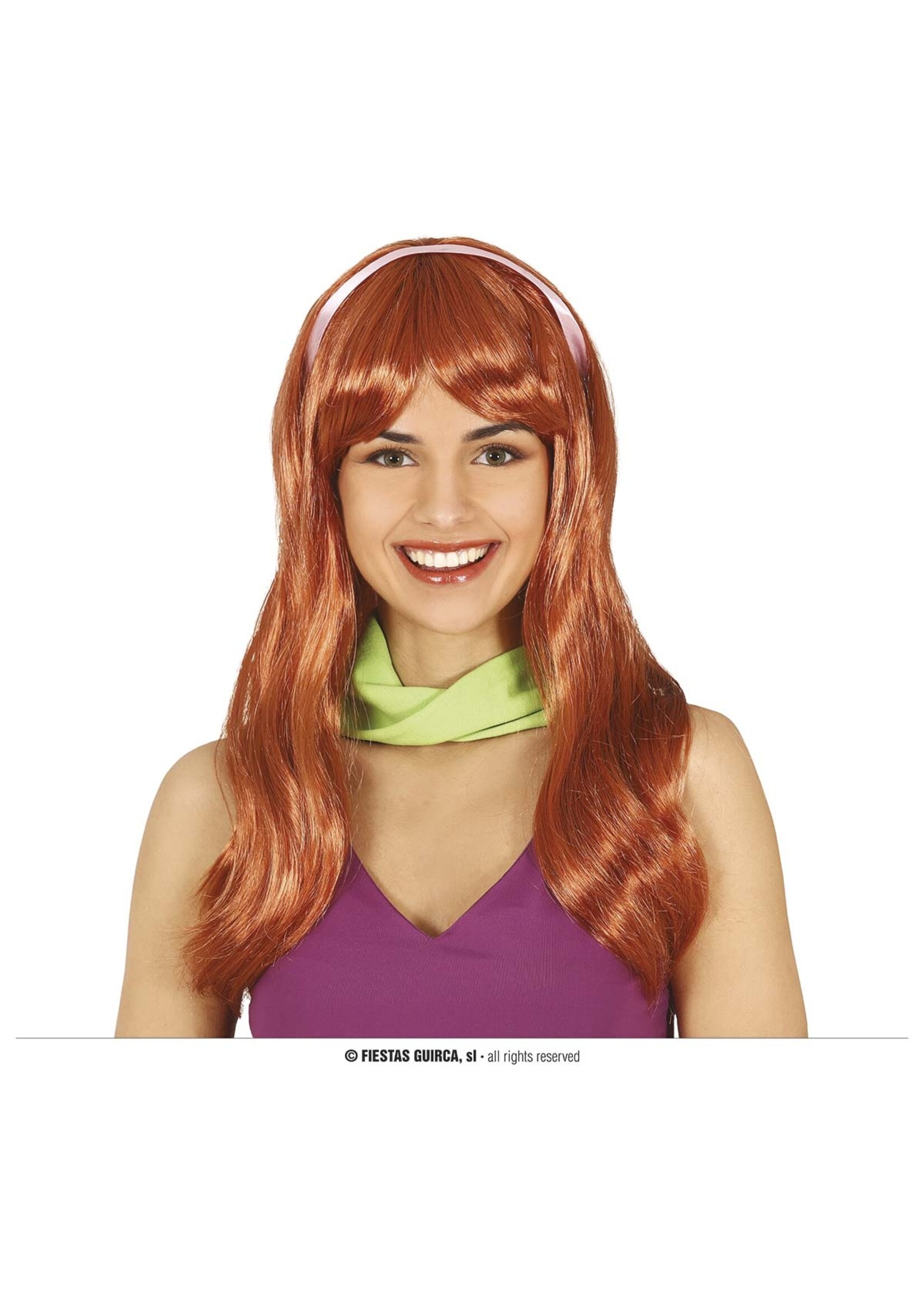 Feestkleding Breda Roestbruine pruik dames met lint