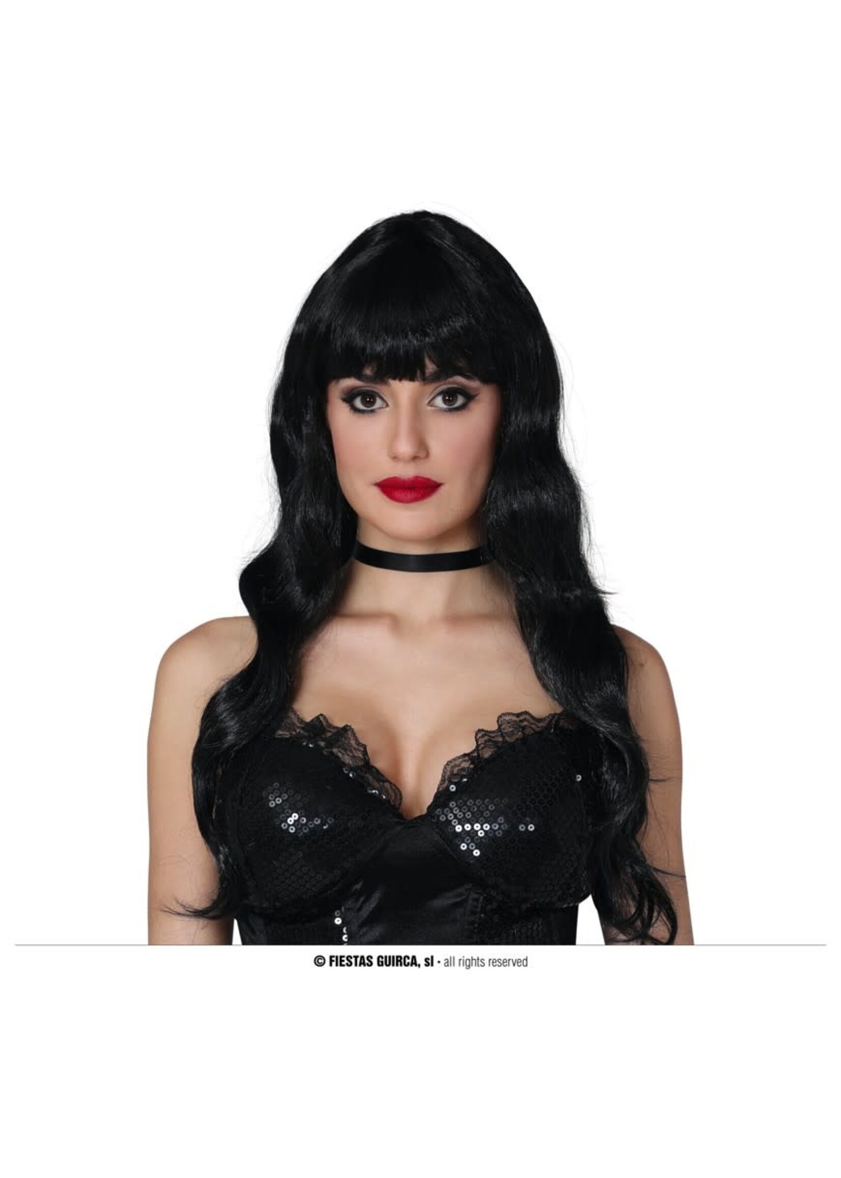 Feestkleding Breda Zwarte damespruik krullend