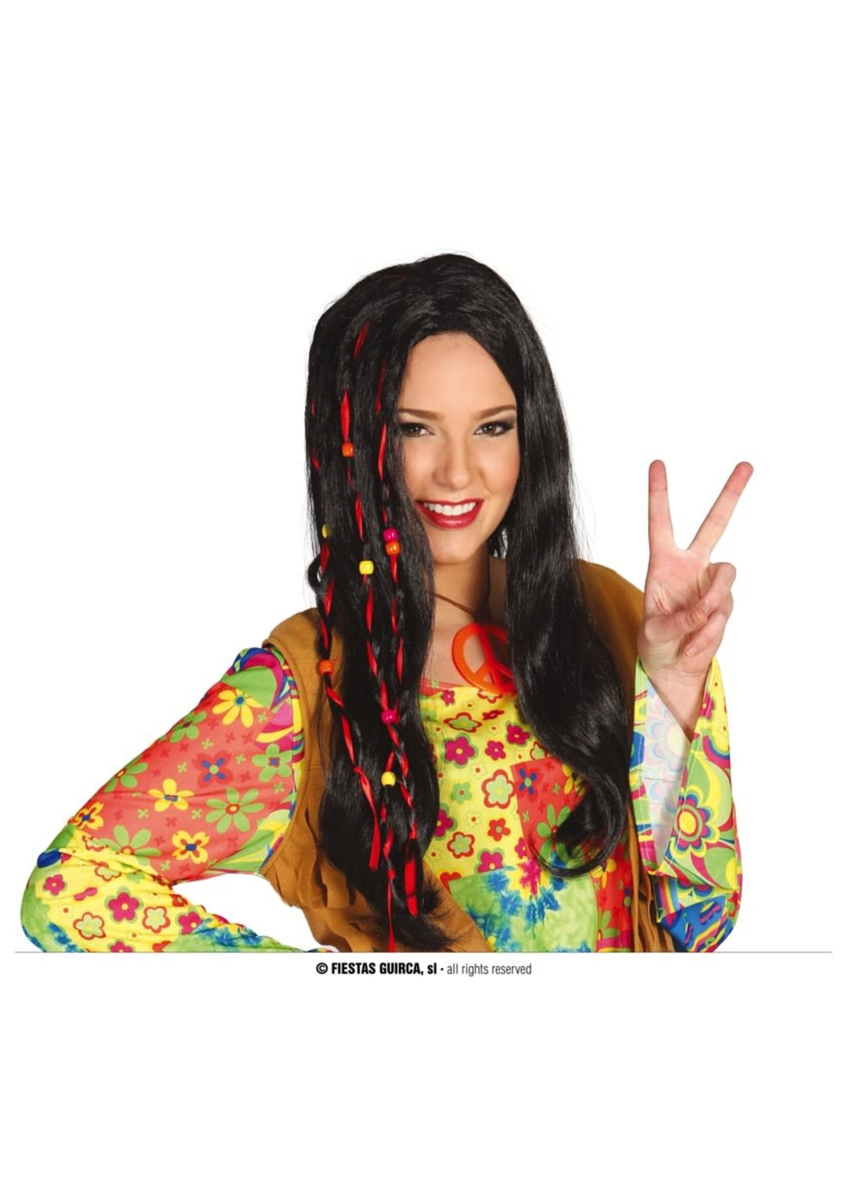 Fiestas Guirca Zwarte hippiepruik met kraaltjes
