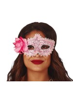 Feestkleding Breda Oogmasker roze met bloem