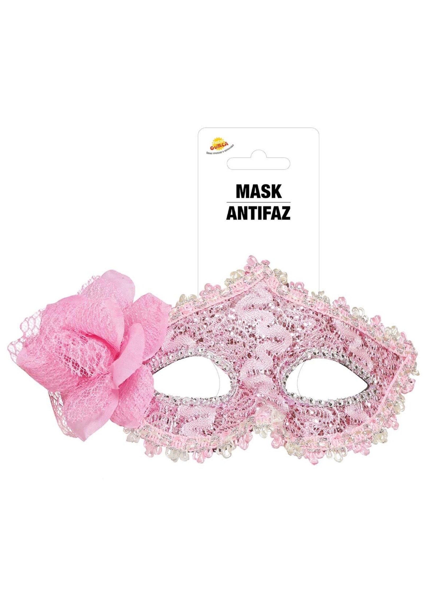 Feestkleding Breda Oog masker roze met bloem