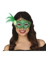 Fiestas Guirca Oogmasker groene veren