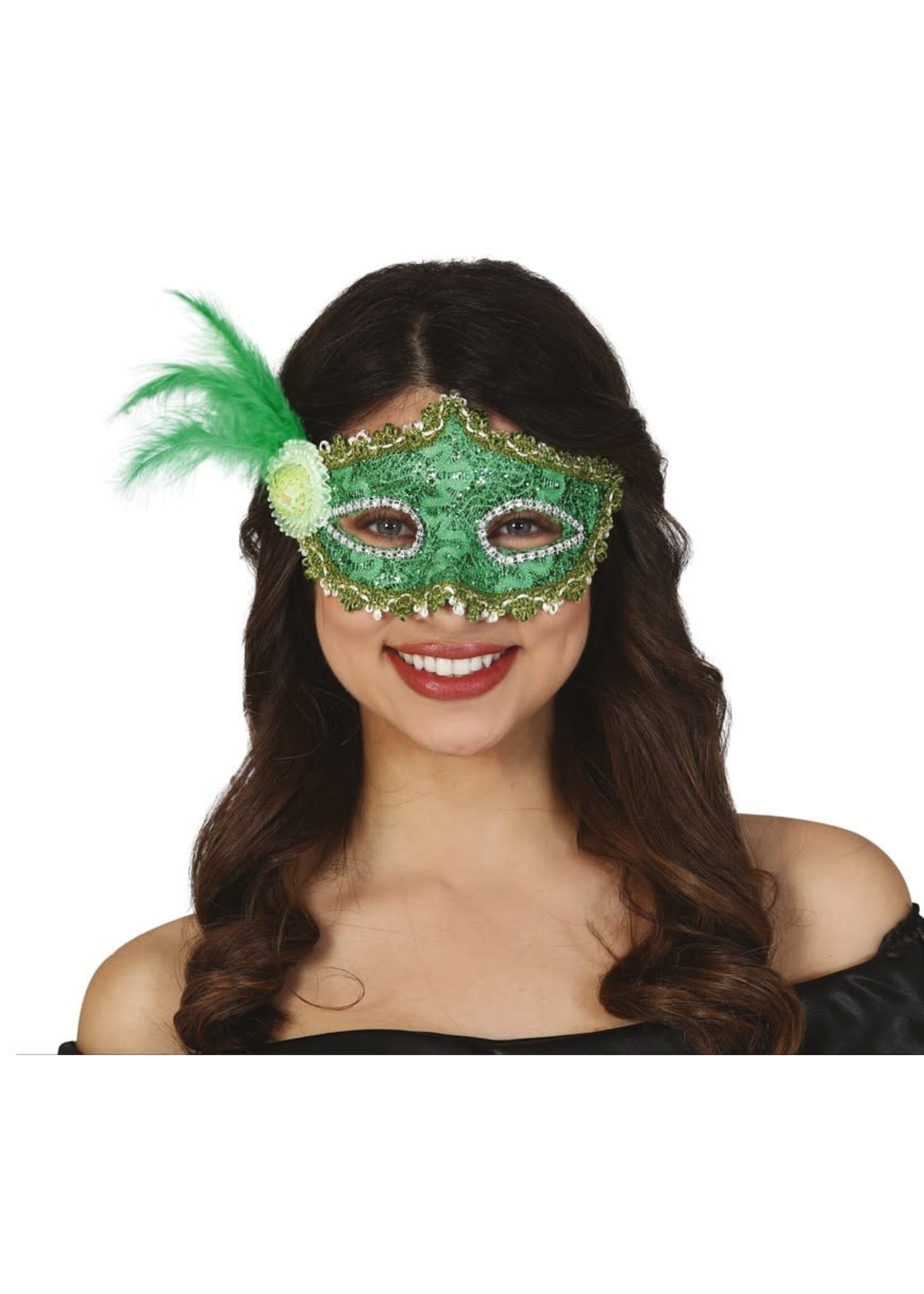 Feestkleding Breda Oogmasker groen veer