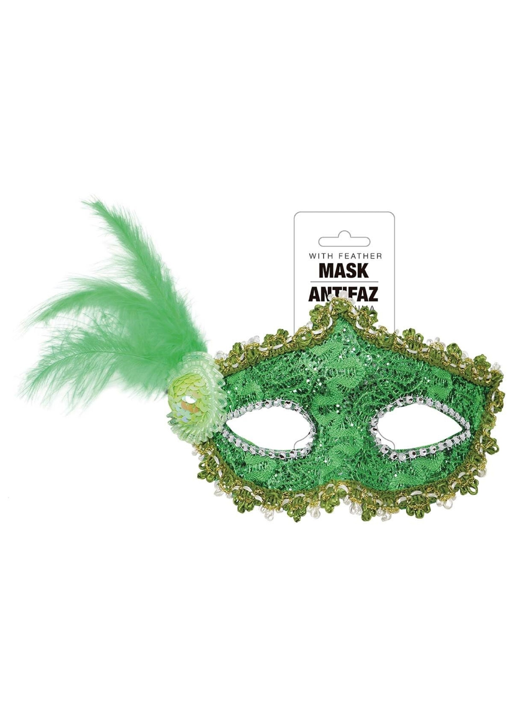Feestkleding Breda Oogmasker groen veer