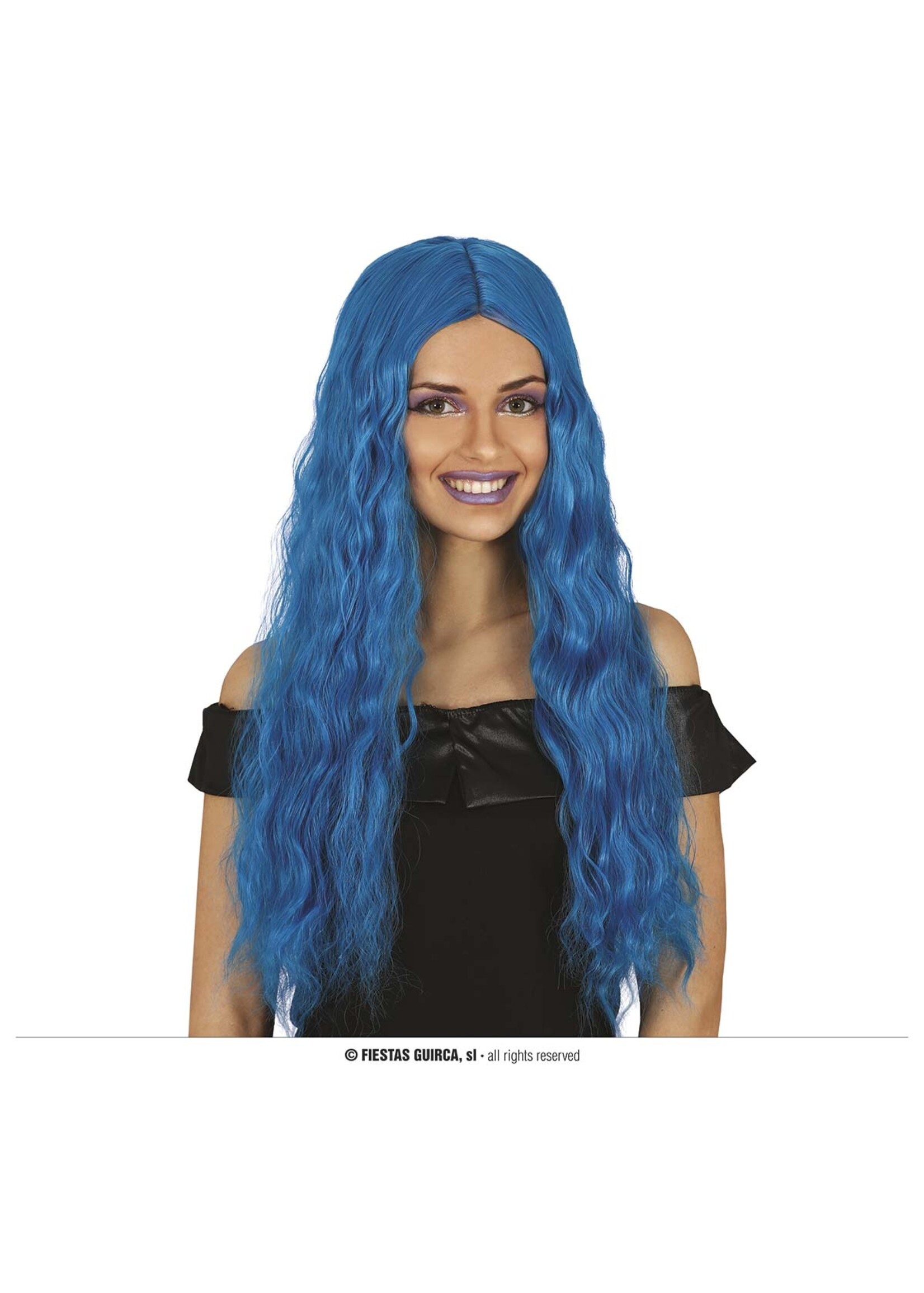 Feestkleding Breda Pruik blauw lang haar