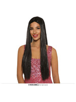 Feestkleding Breda Pruik dames lang zwart