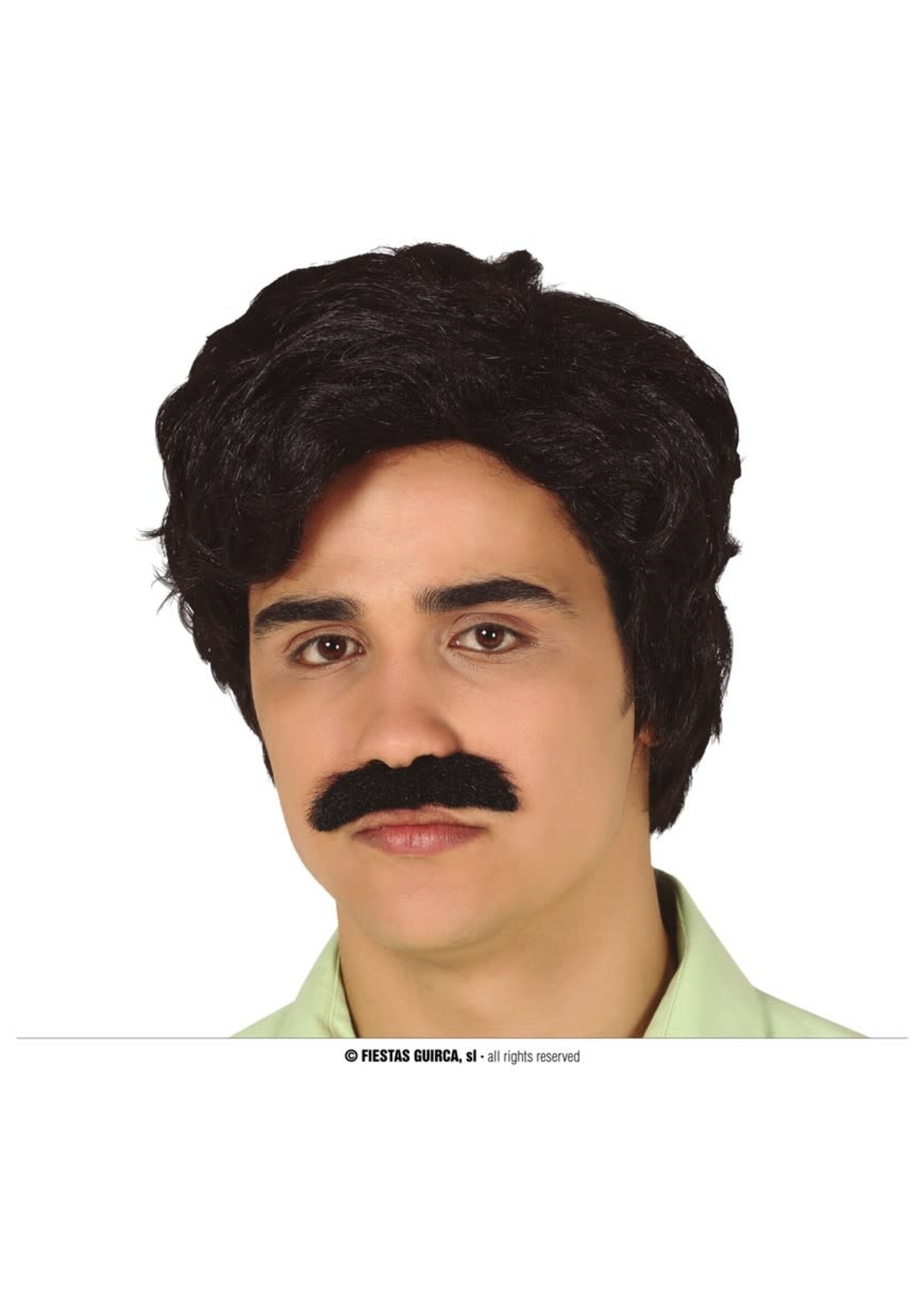 Feestkleding Breda Pruik met snor zwart haar