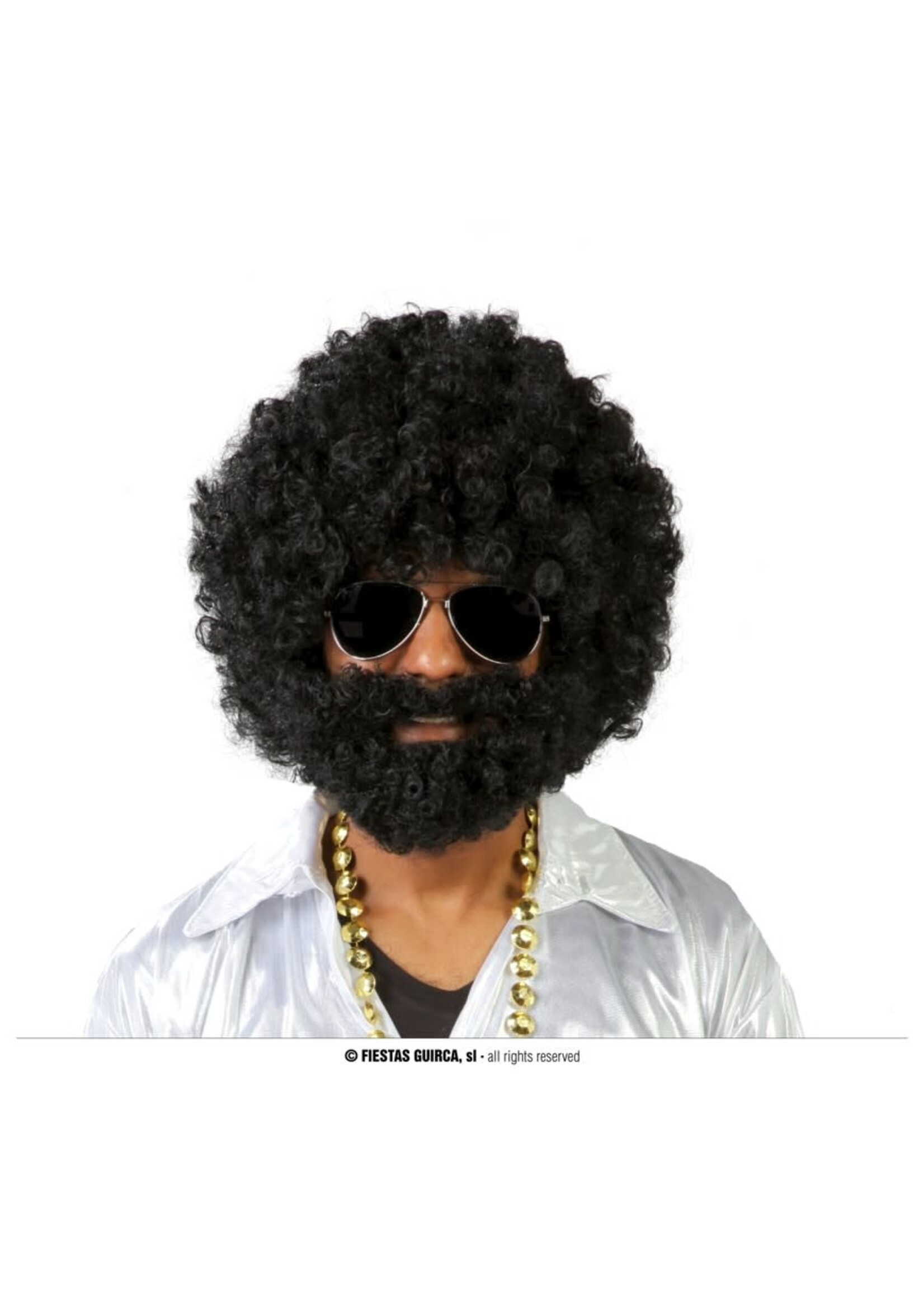 Feestkleding Breda Pruik zwarte afro met baard