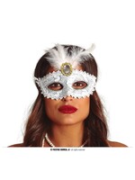 Fiestas Guirca Oogmasker witte veren