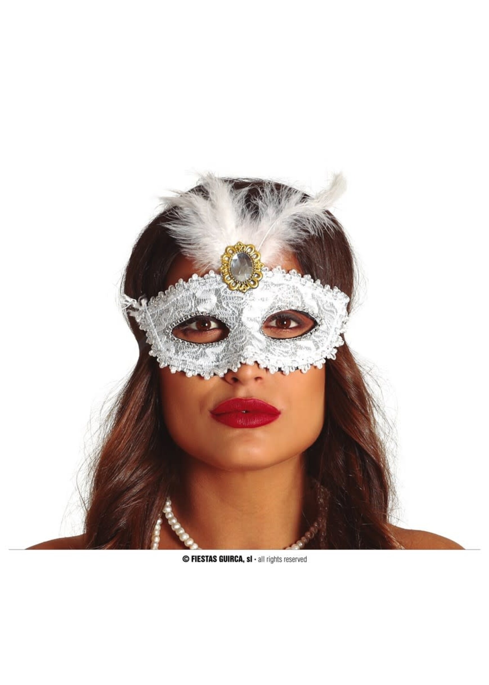 Fiestas Guirca Oogmasker witte veren