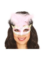 Feestkleding Breda Roze masker met veren