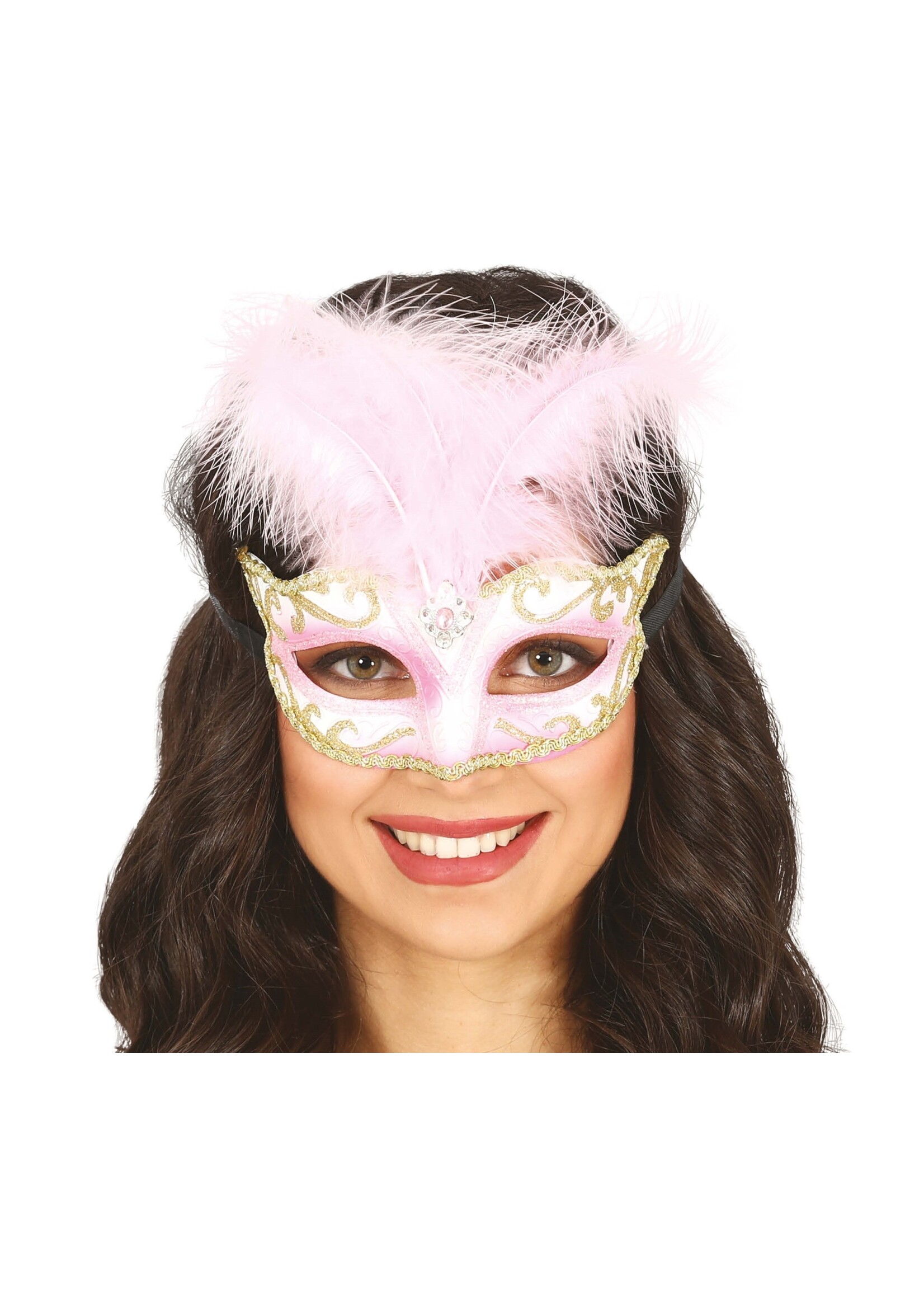 Feestkleding Breda Roze masker met veren