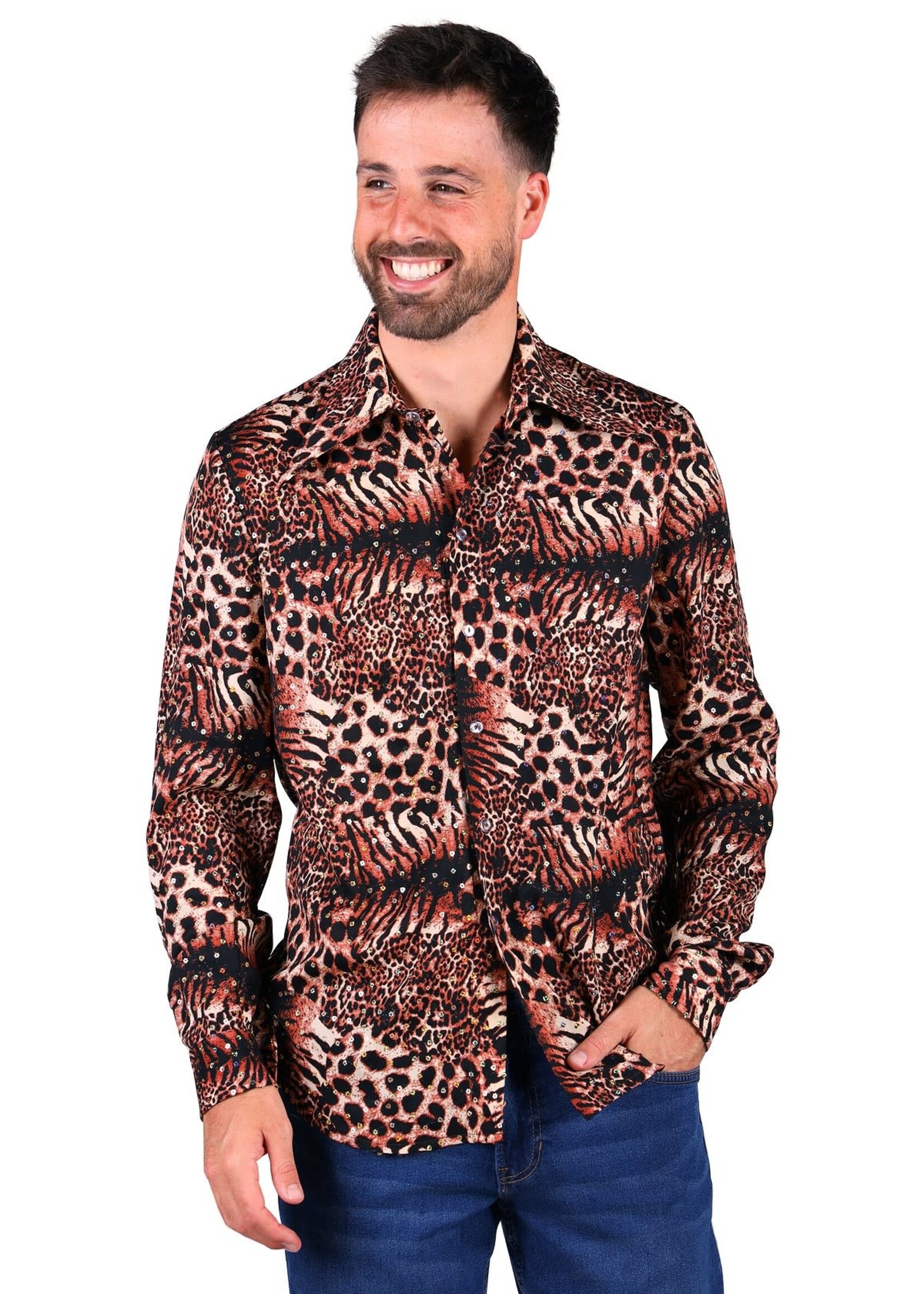 Feestkleding Breda Shirt heer Tiger king bruin