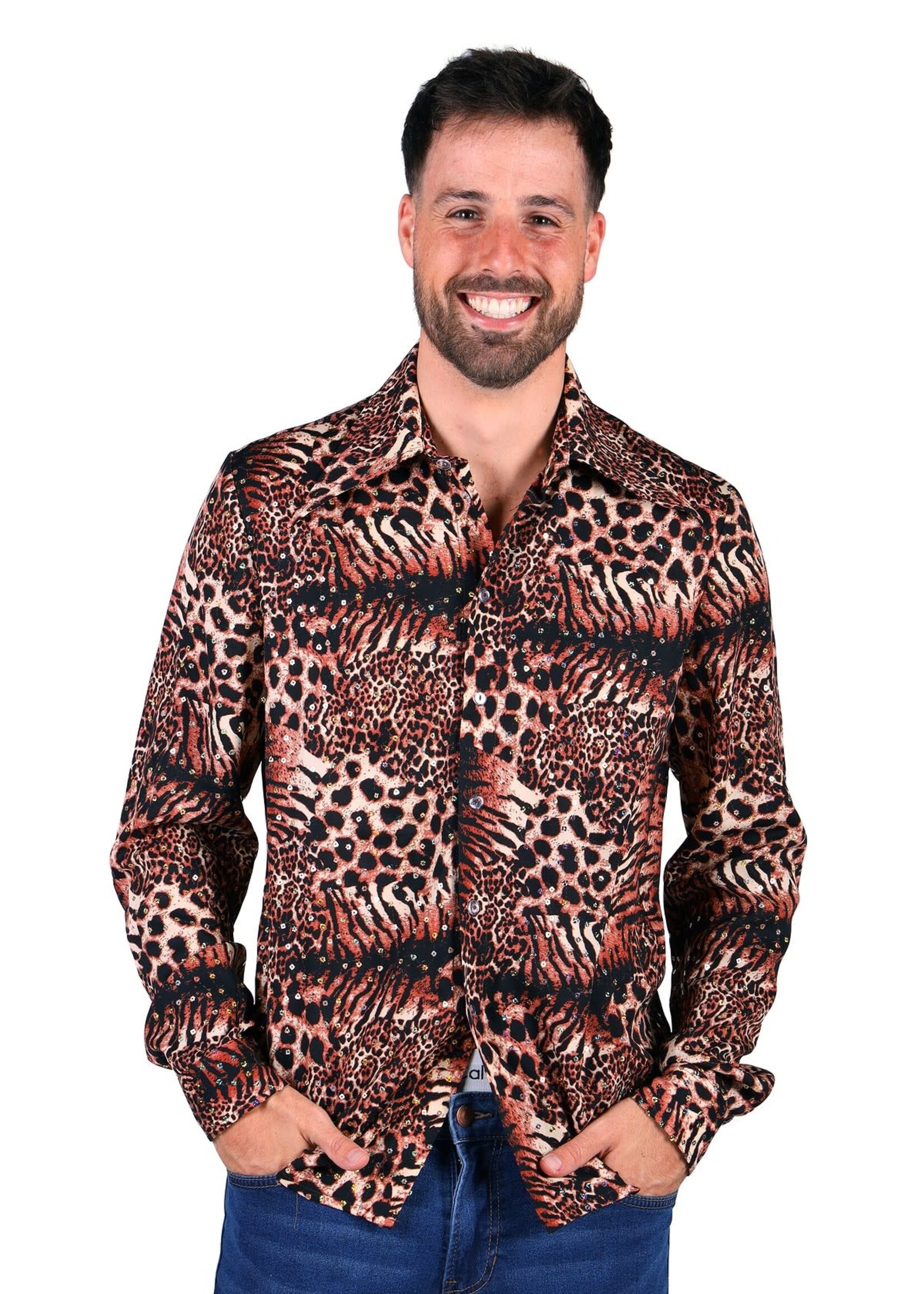 Feestkleding Breda Shirt heer Tiger king bruin