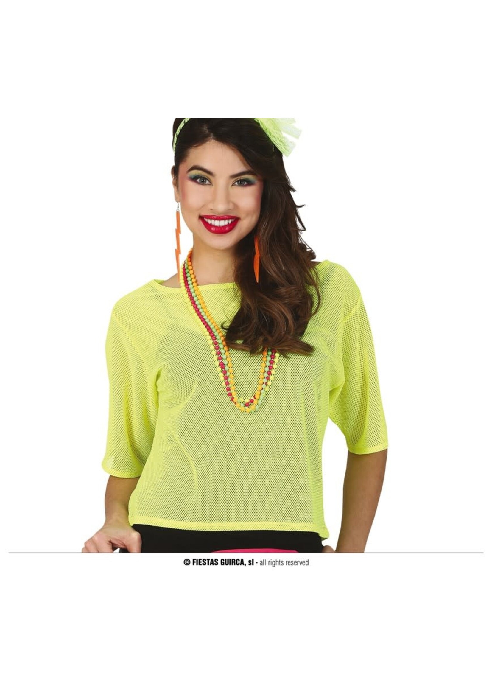 Feestkleding Breda T-shirt visnet neon geel maat L