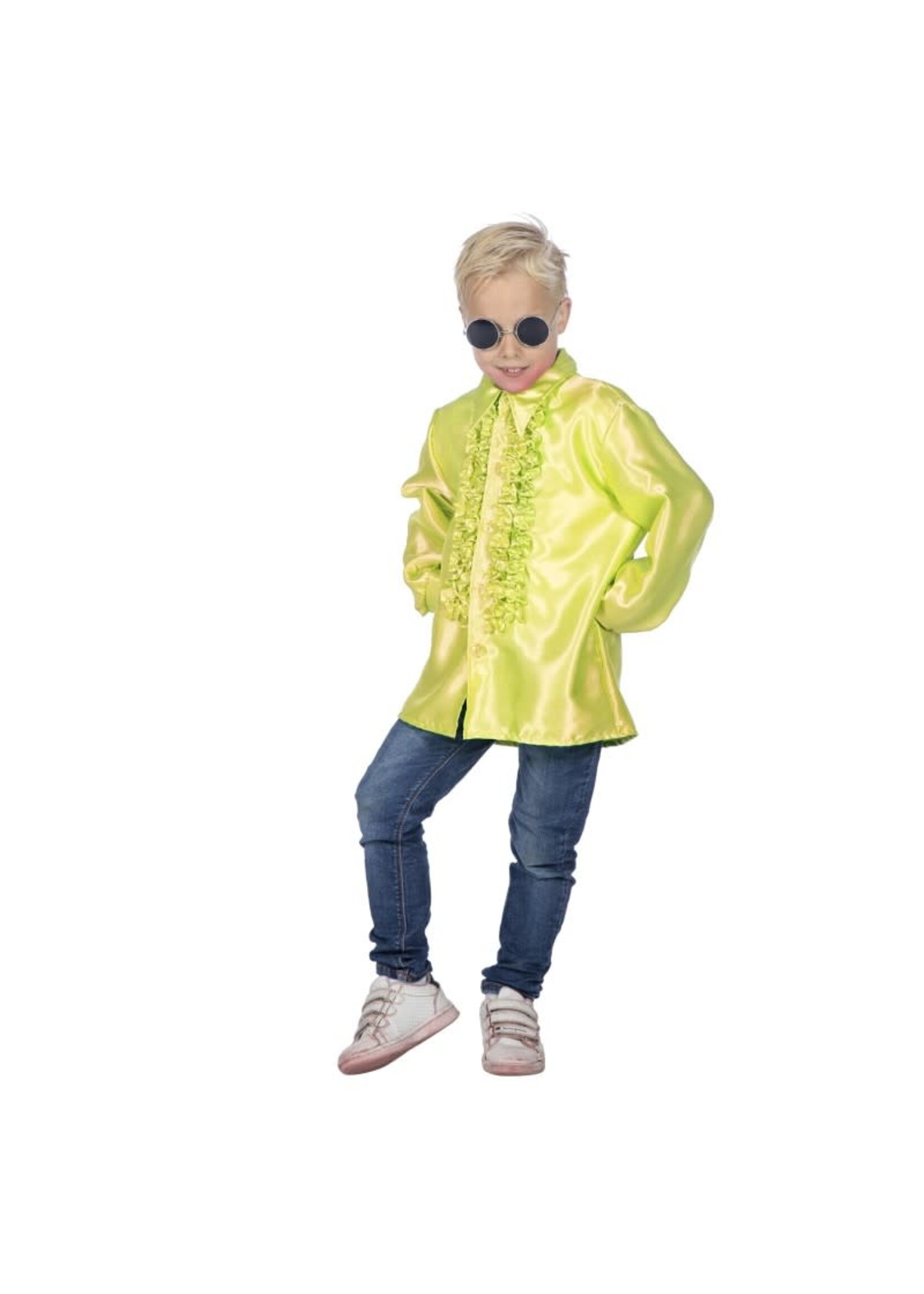 Feestkleding Breda Ruches Blouse satin Neon Geel